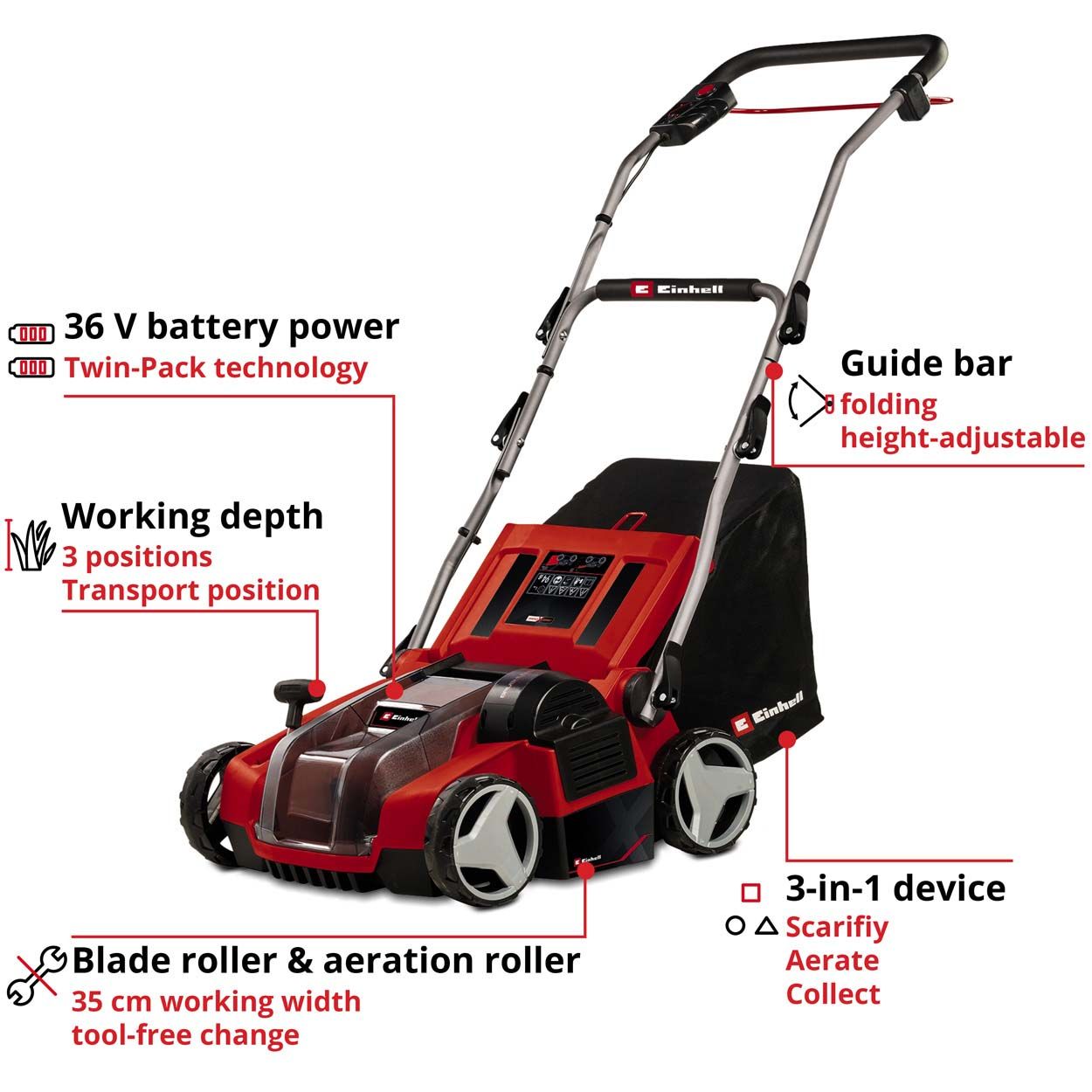 Einhell PXC 36VCless Brshls Scarifier + Aertr 35cmWrkngWdt