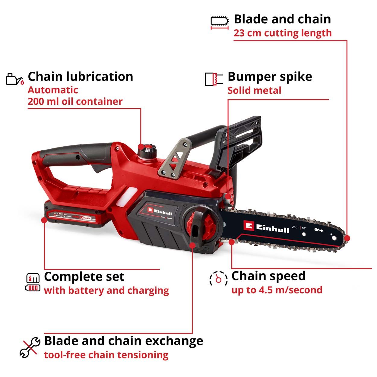 Einhell PXC 18V Cordless Chainsaw 23cm Cut Length 1x3.0Ah