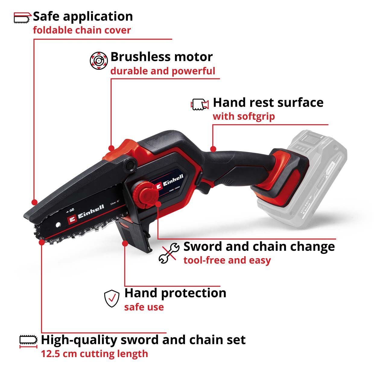 Einhell PXC 18VCless Brshless Pruning Chainsaw 13cmCut Len