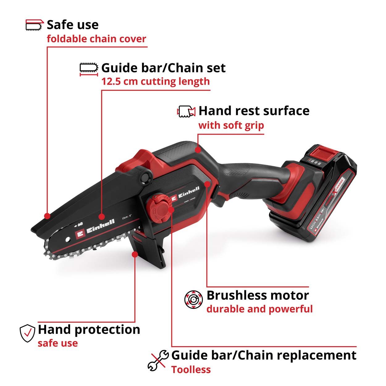 Einhell PXC 18VCordless Brushless Pruning Chainsaw 1x2.5Ah