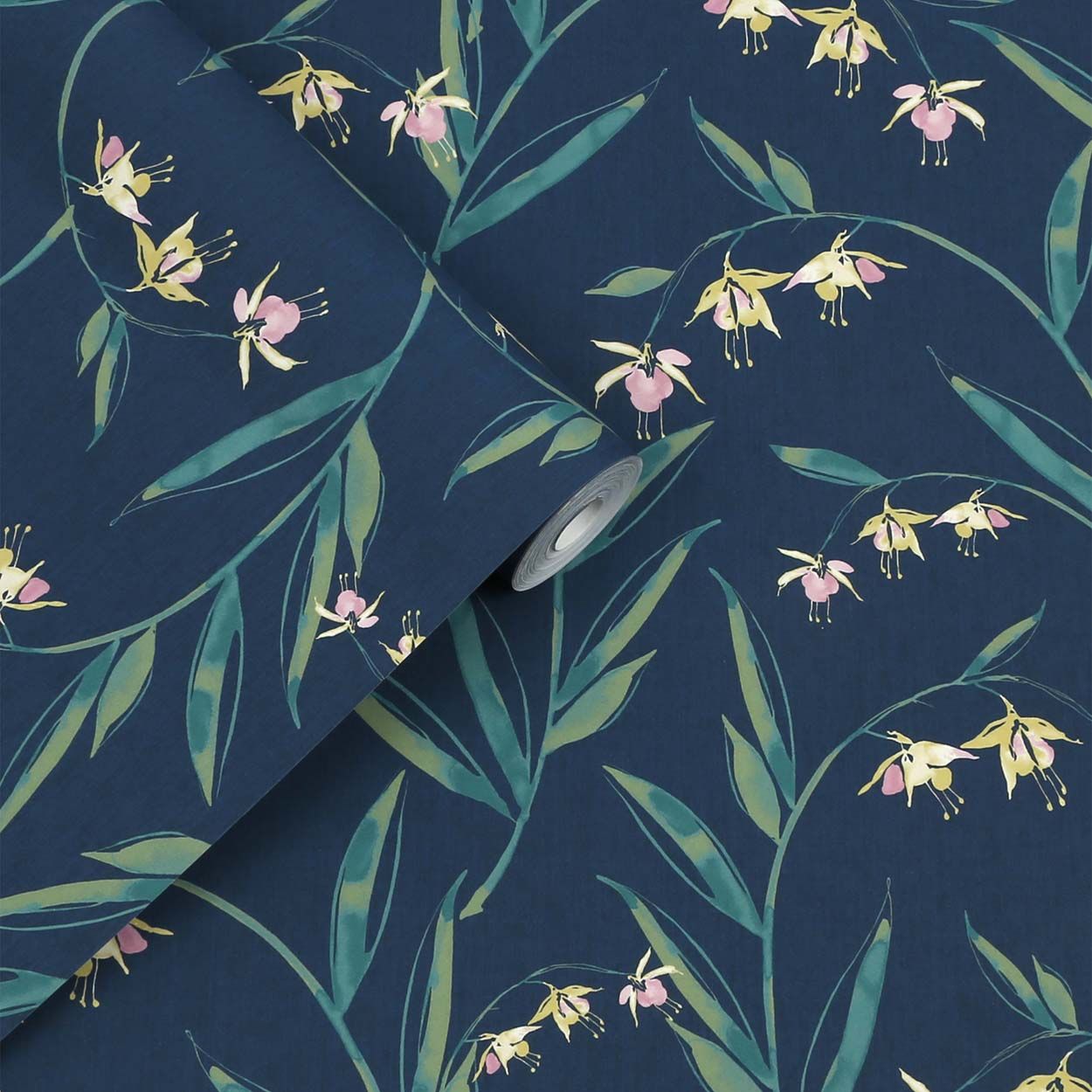 Laura Ashley Fulwell Fuchsia Midnight Seaspray Wallpaper