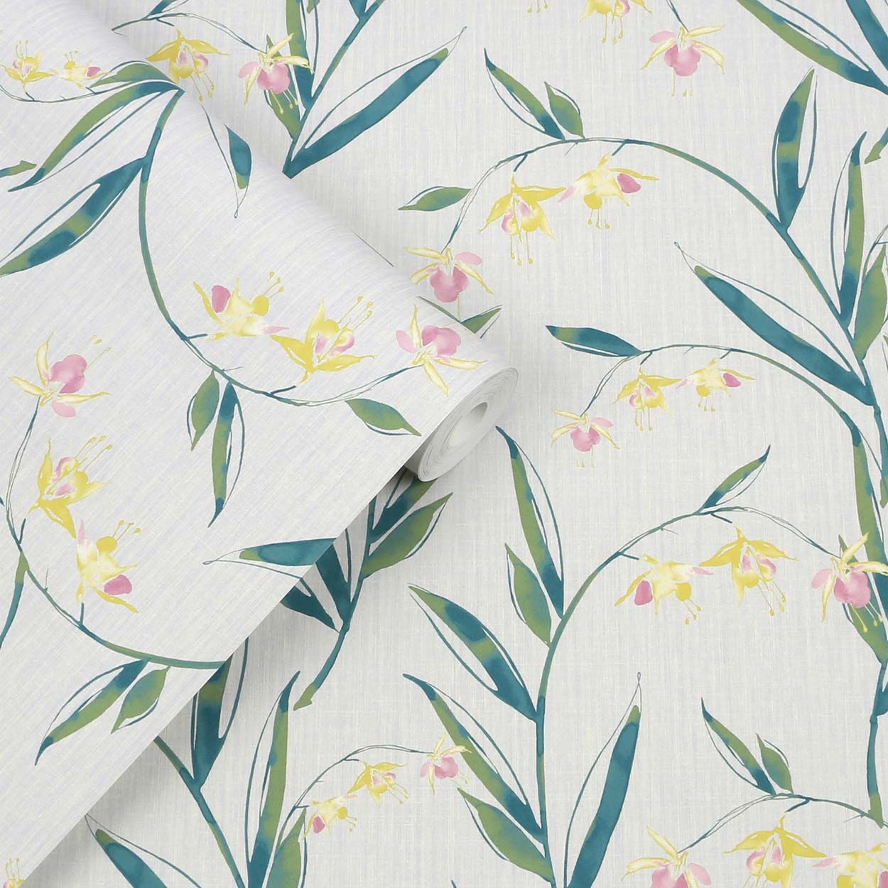 Laura Ashley Fulwell Fuchsia Pale Slate Grey Wallpaper