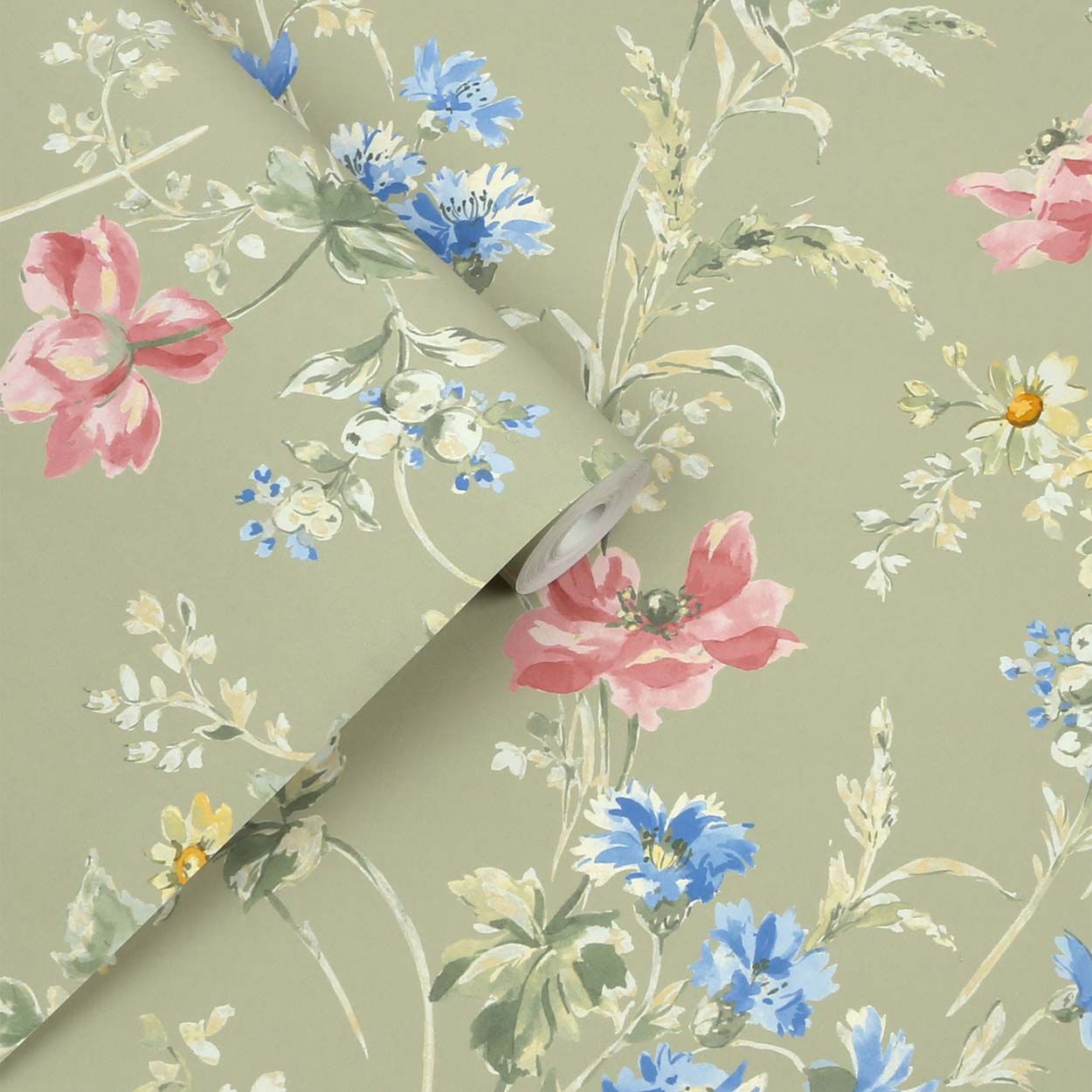 Laura Ashley Poppy Meadow Sage Green Wallpaper
