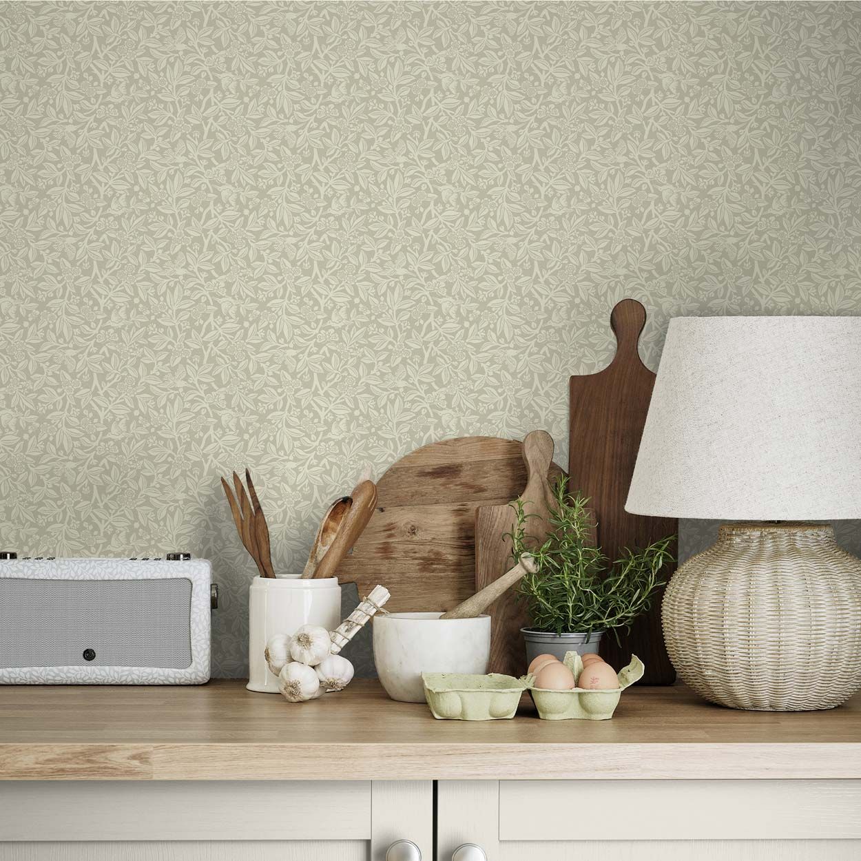 Laura Ashley Nutgrove Stone Grey Wallpaper