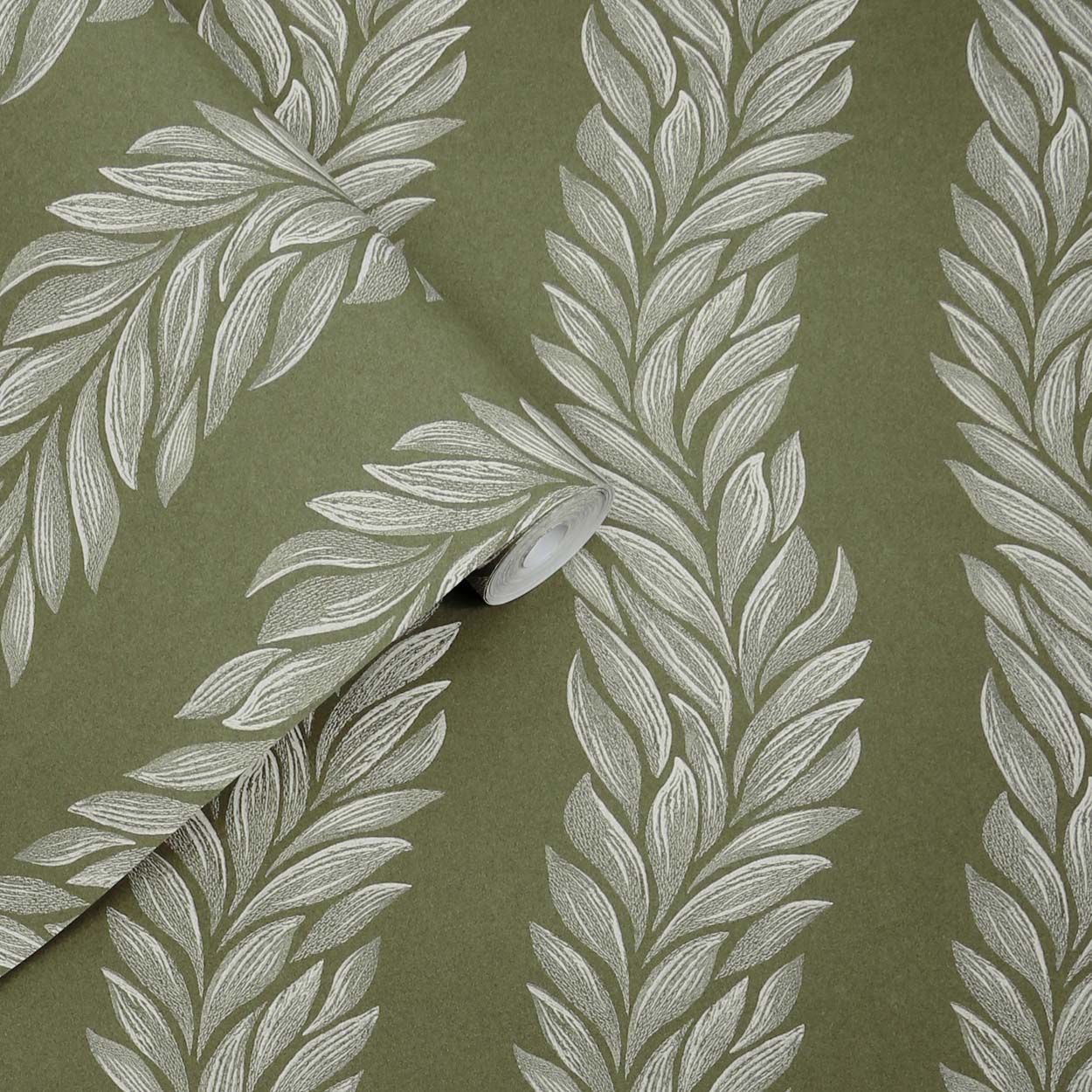 Laura Ashley Coulderton Leaves Olive Green Wallpaper
