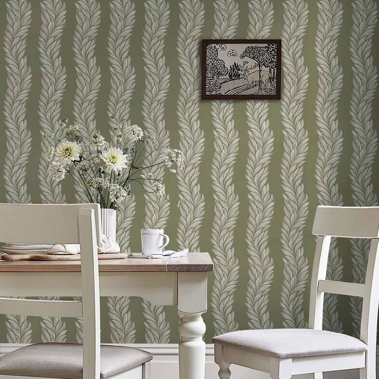 Laura Ashley Coulderton Leaves Olive Green Wallpaper