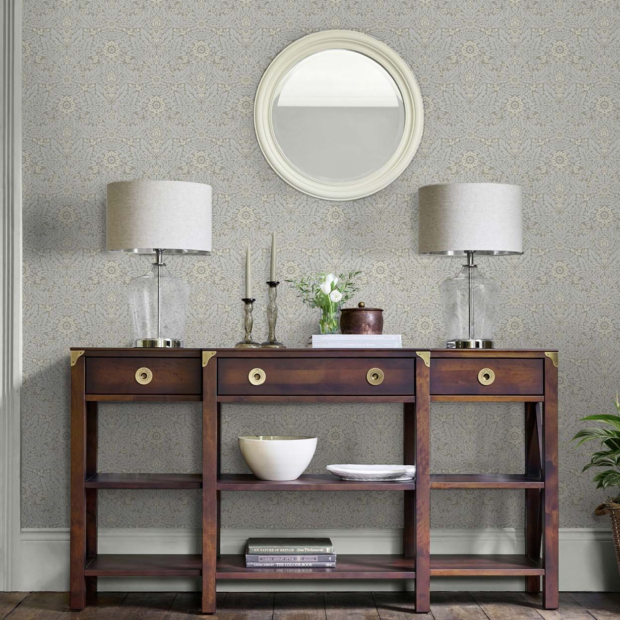 Laura Ashley Delamore Stone Grey Wallpaper