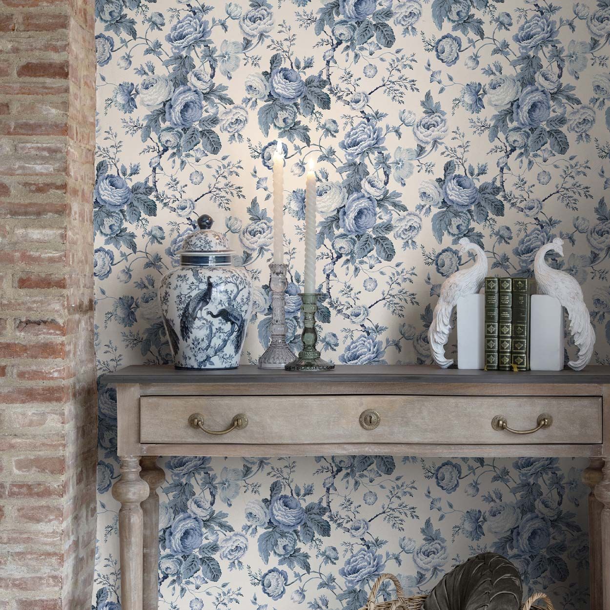 Laura Ashley Uffington Roses Dark Seapsray Wallpaper