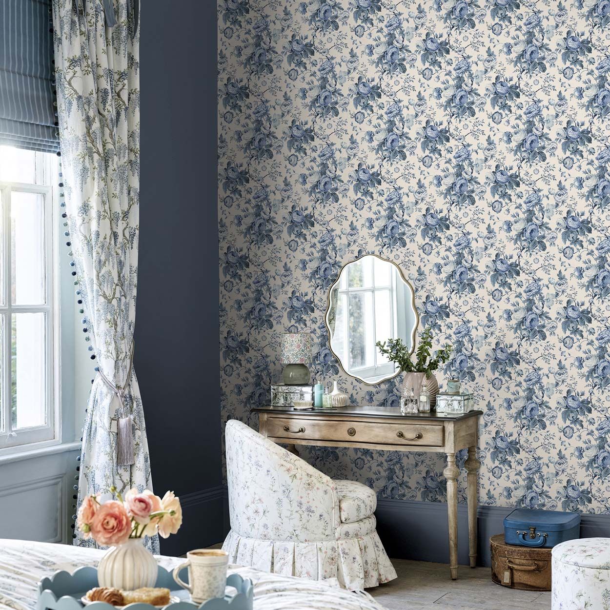 Laura Ashley Uffington Roses Dark Seapsray Wallpaper