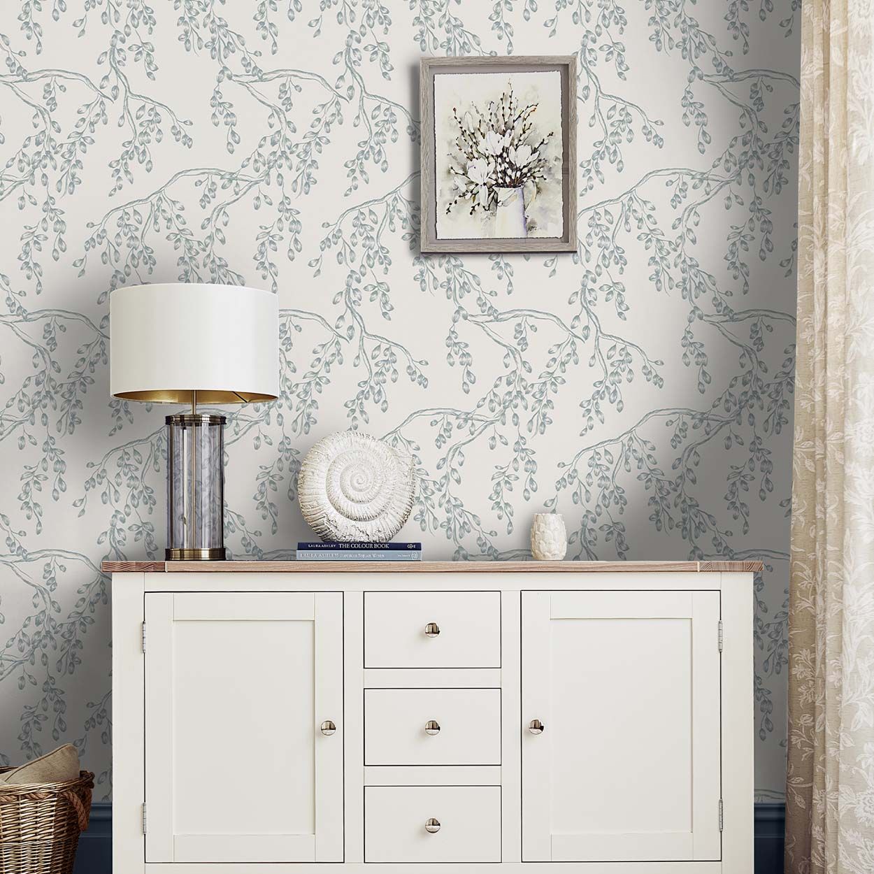 Laura Ashley Rainham Willow Newport Blue Wallpaper