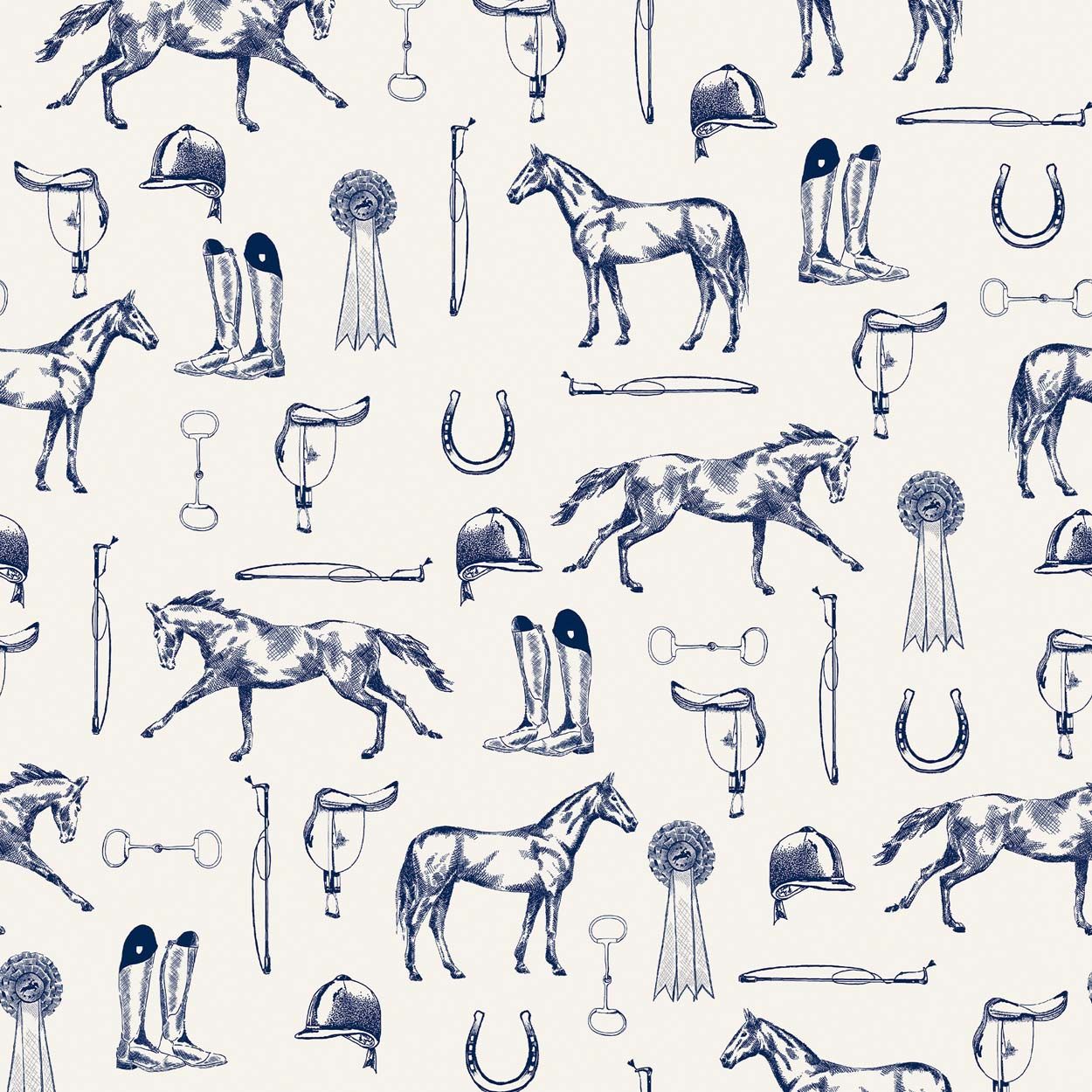 Joules Equestrian Print Cream/Blue Wallpaper