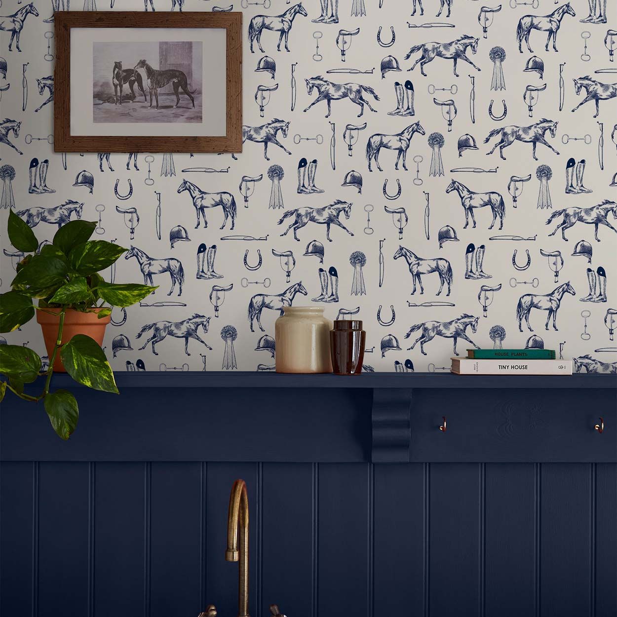 Joules Equestrian Print Cream/Blue Wallpaper