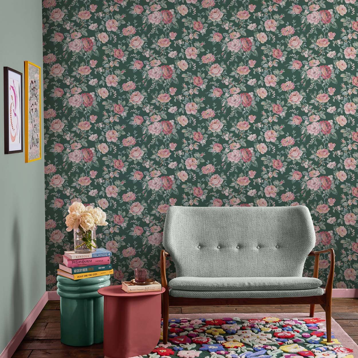 Cath Kidston Garden Rose Green Wallpaper