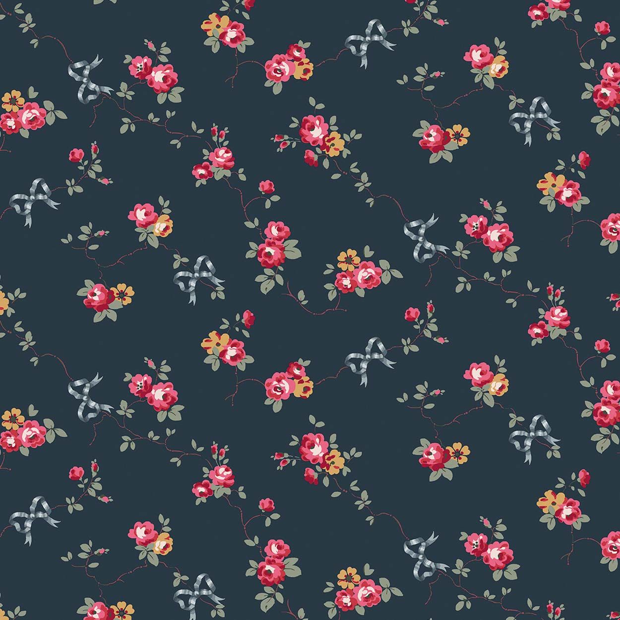 Cath Kidston Rose & Bows Navy Wallpaper