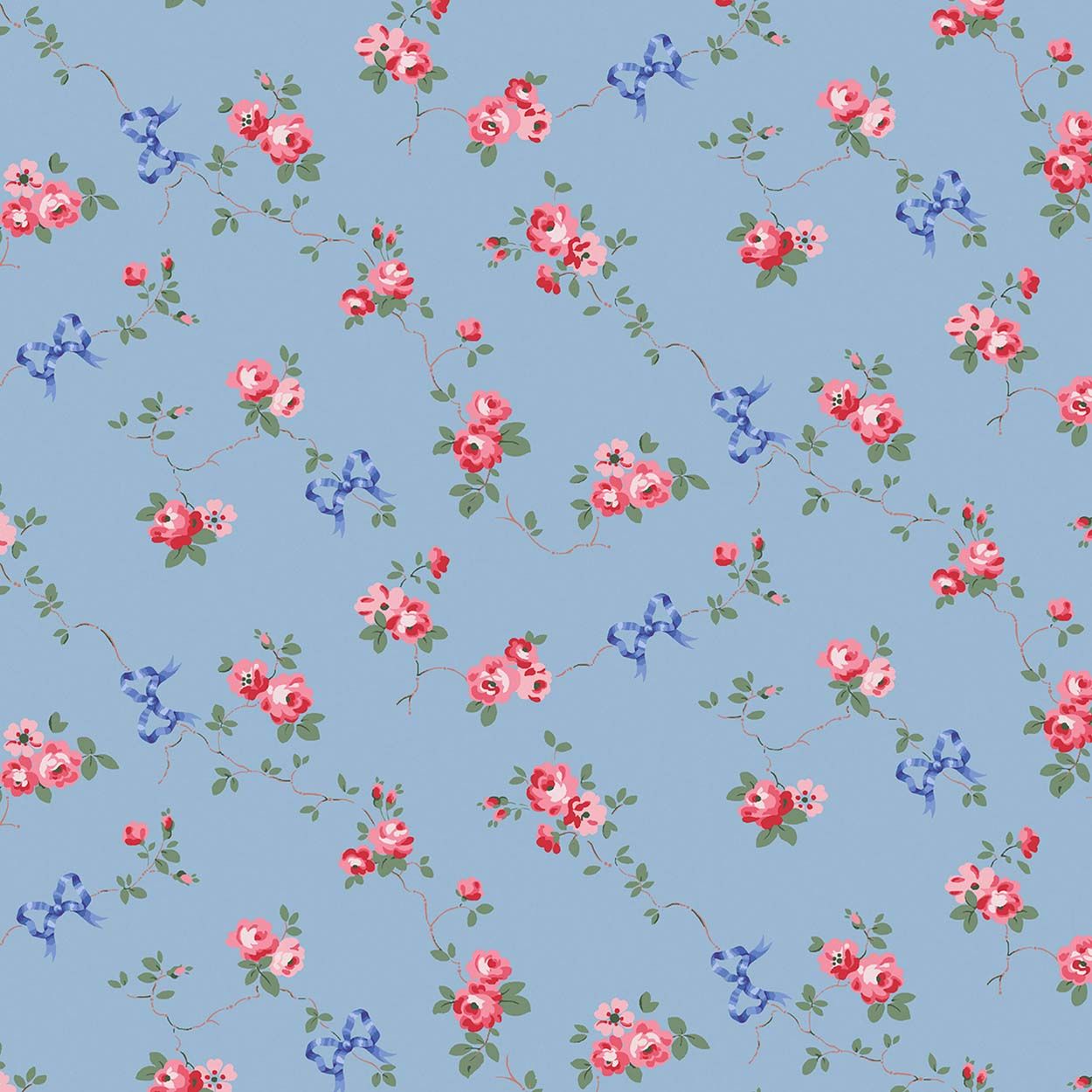 Cath Kidston Rose & Bows Blue Wallpaper