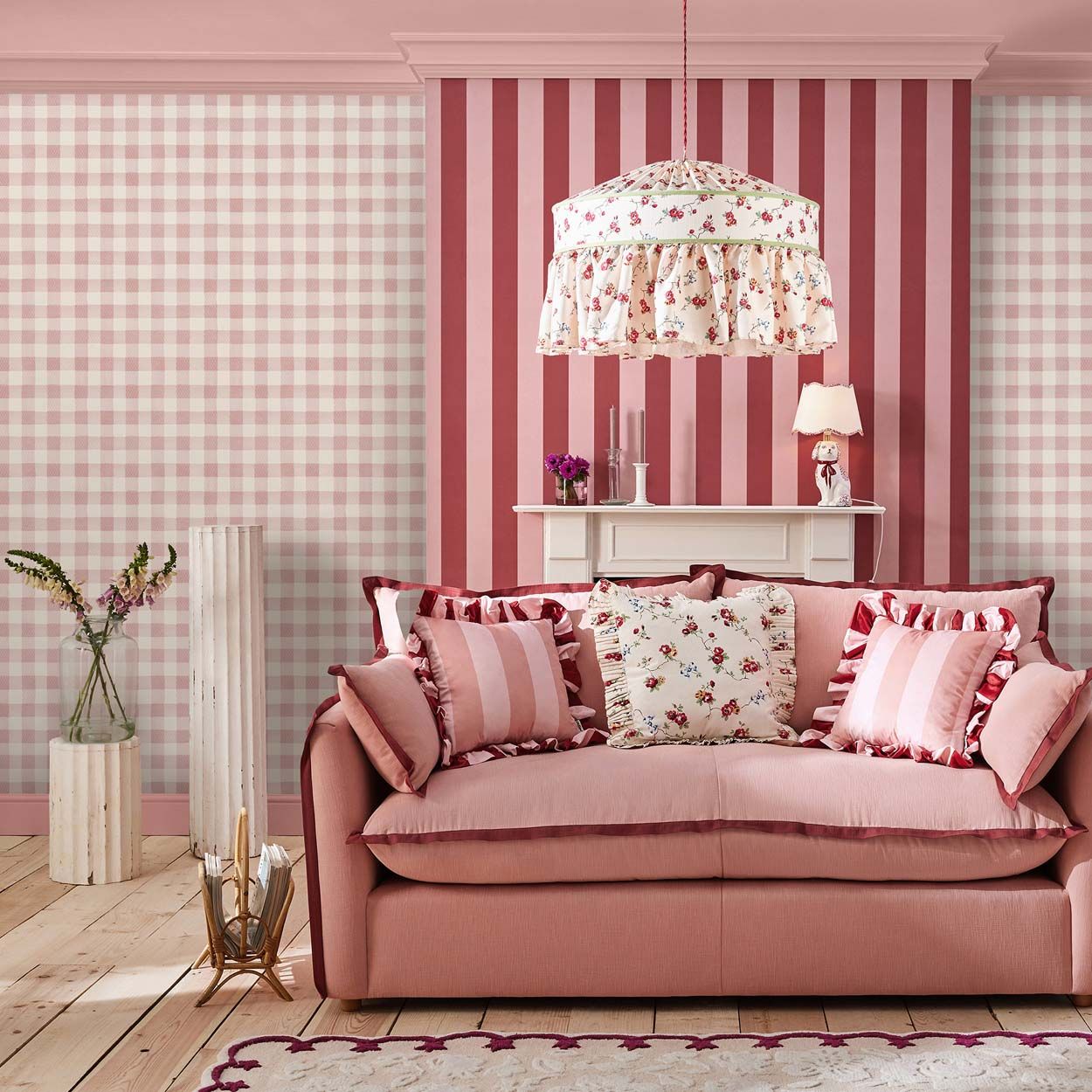 Cath Kidston Painted Gingham Pink Wallpaper
