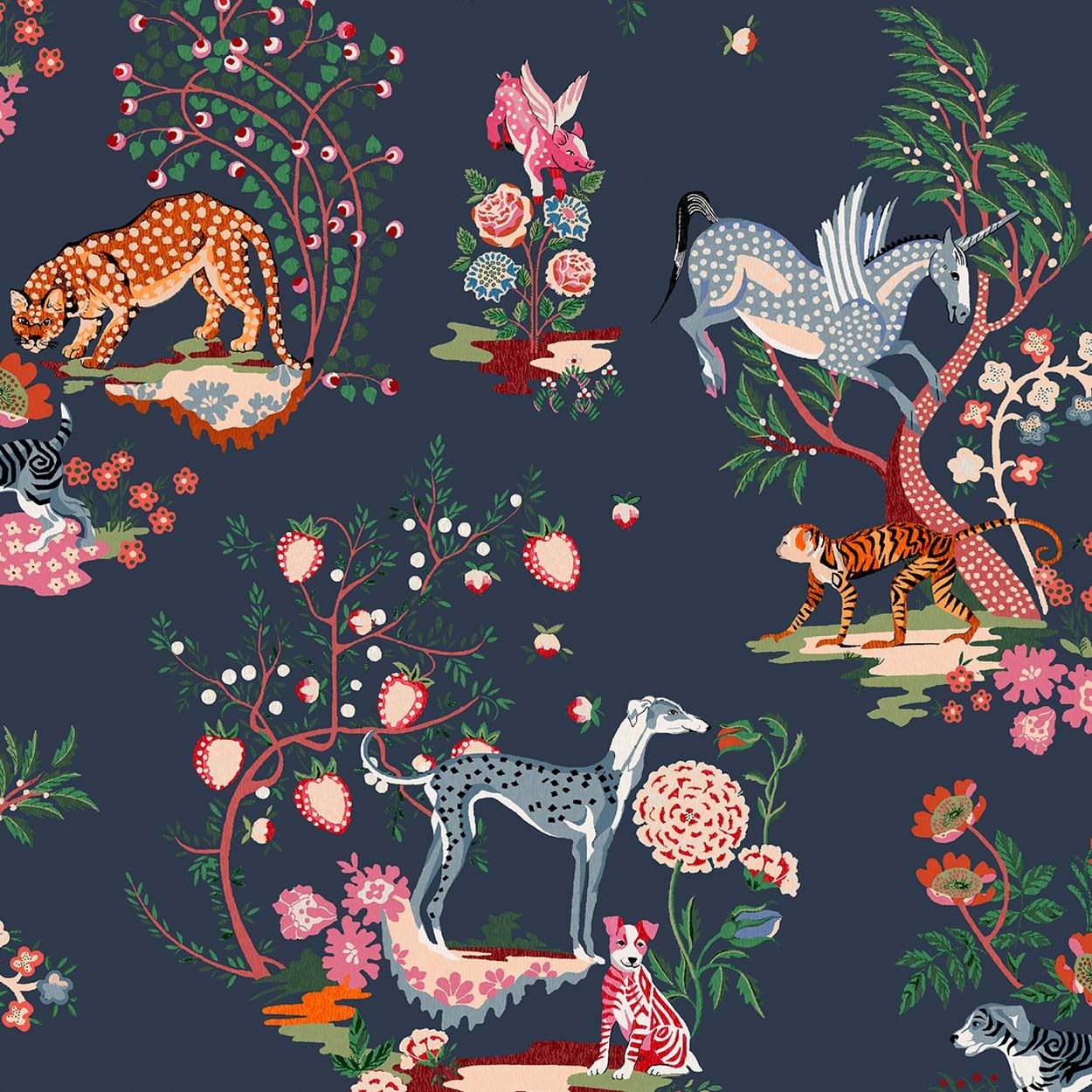 Cath Kidston Painted Kingdom Navy Wallpaper