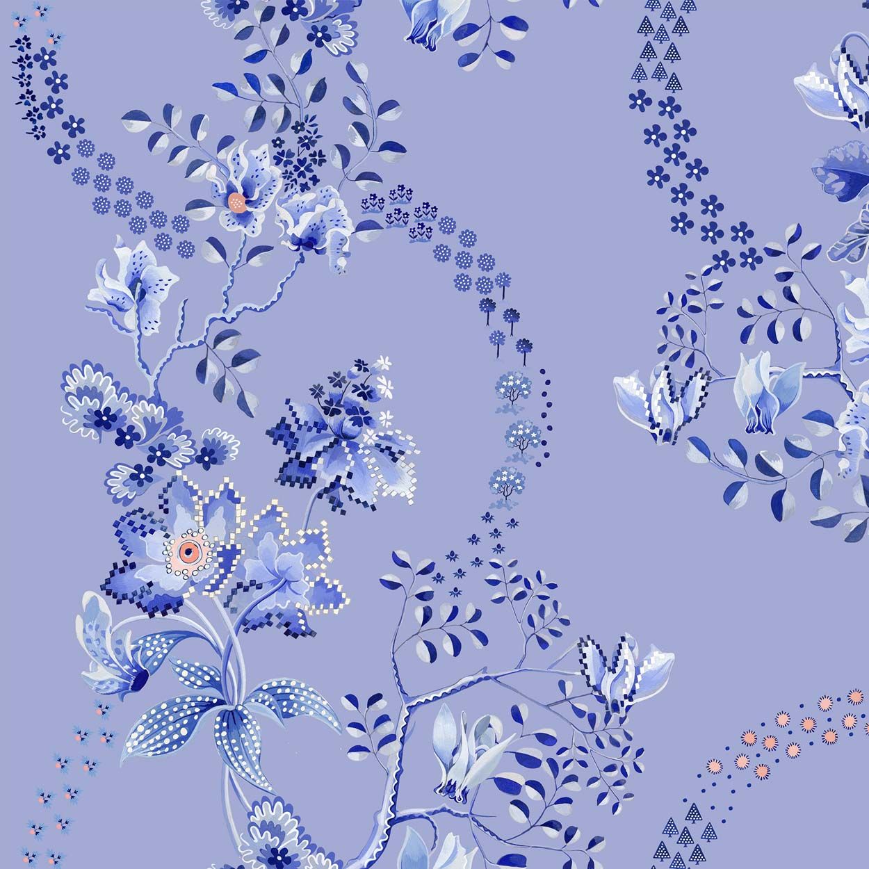 Cath Kidston Road Floral Dusky Blue Wallpaper