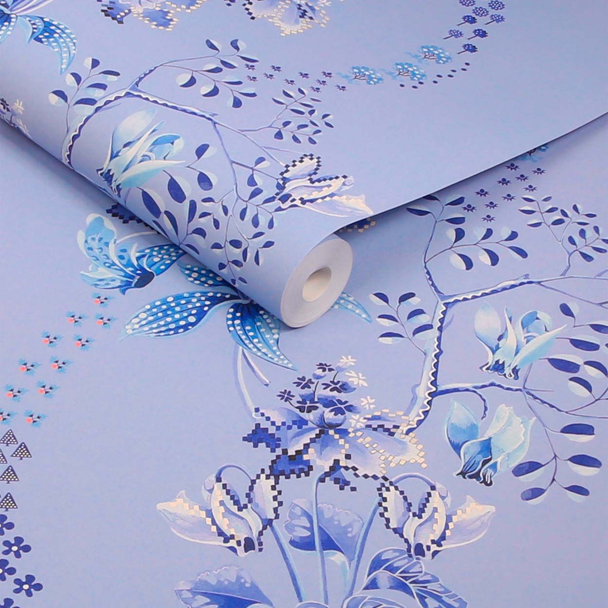 Cath Kidston Road Floral Dusky Blue Wallpaper