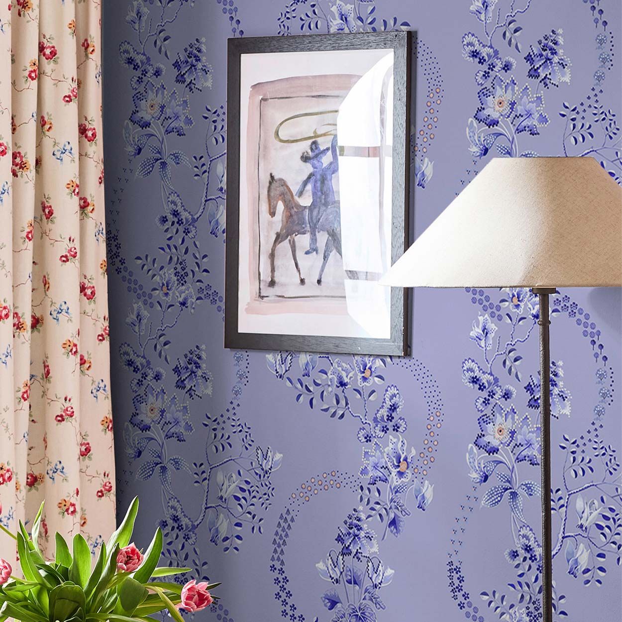 Cath Kidston Road Floral Dusky Blue Wallpaper