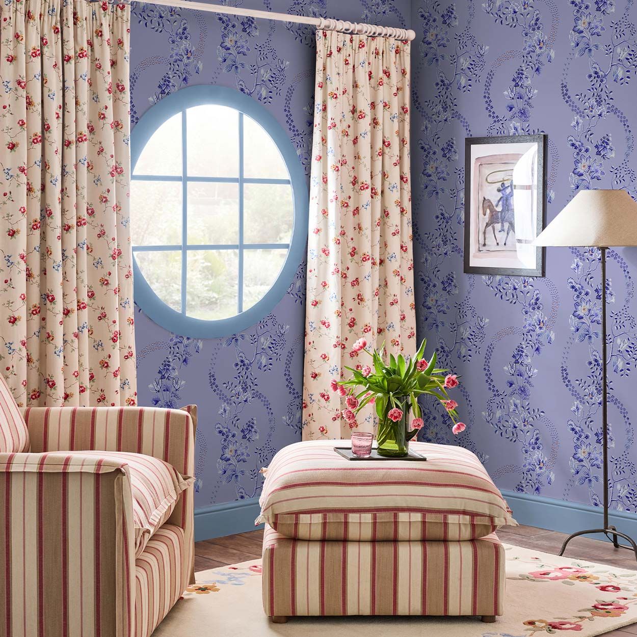 Cath Kidston Road Floral Dusky Blue Wallpaper