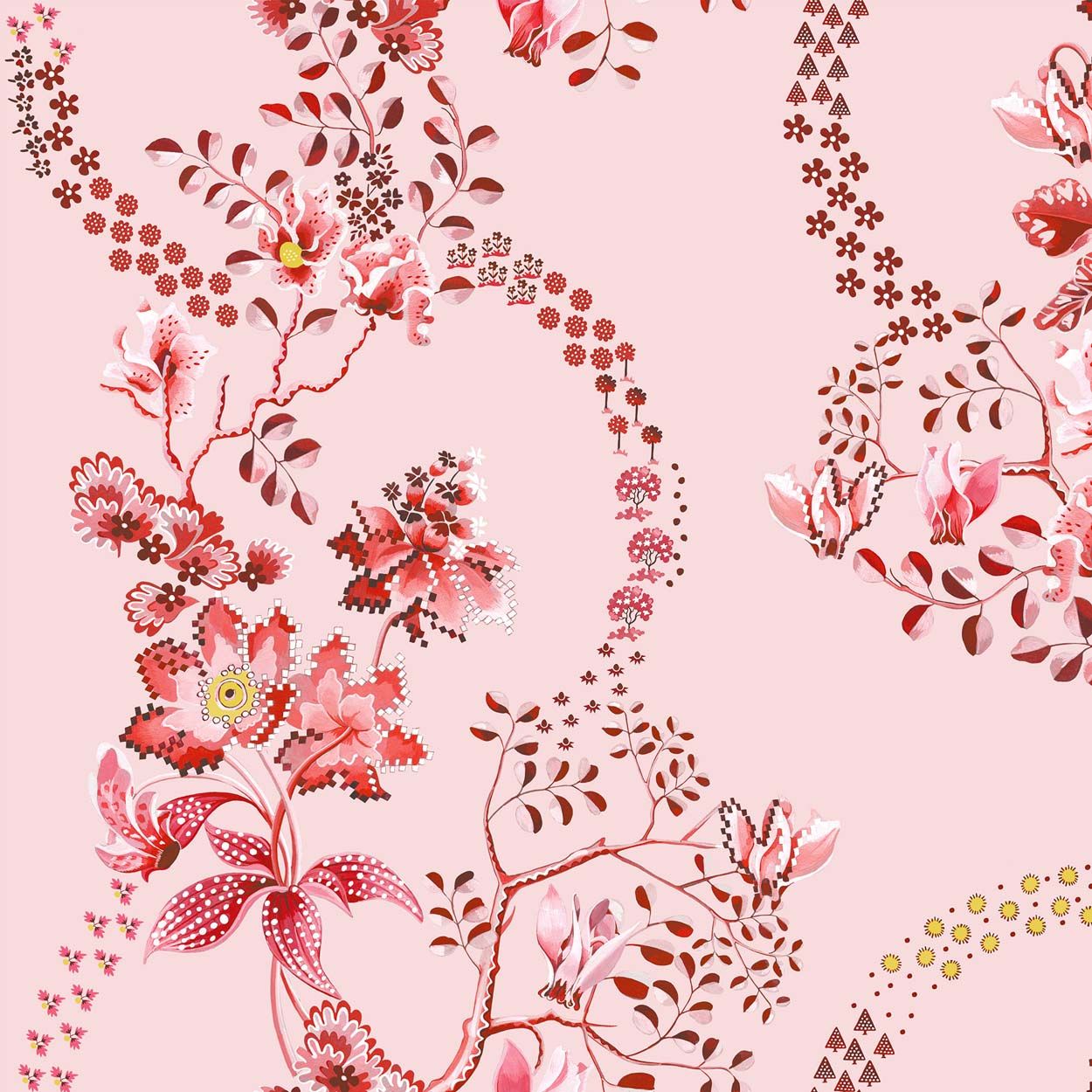 Cath Kidston Road Floral Pink & Red Wallpaper