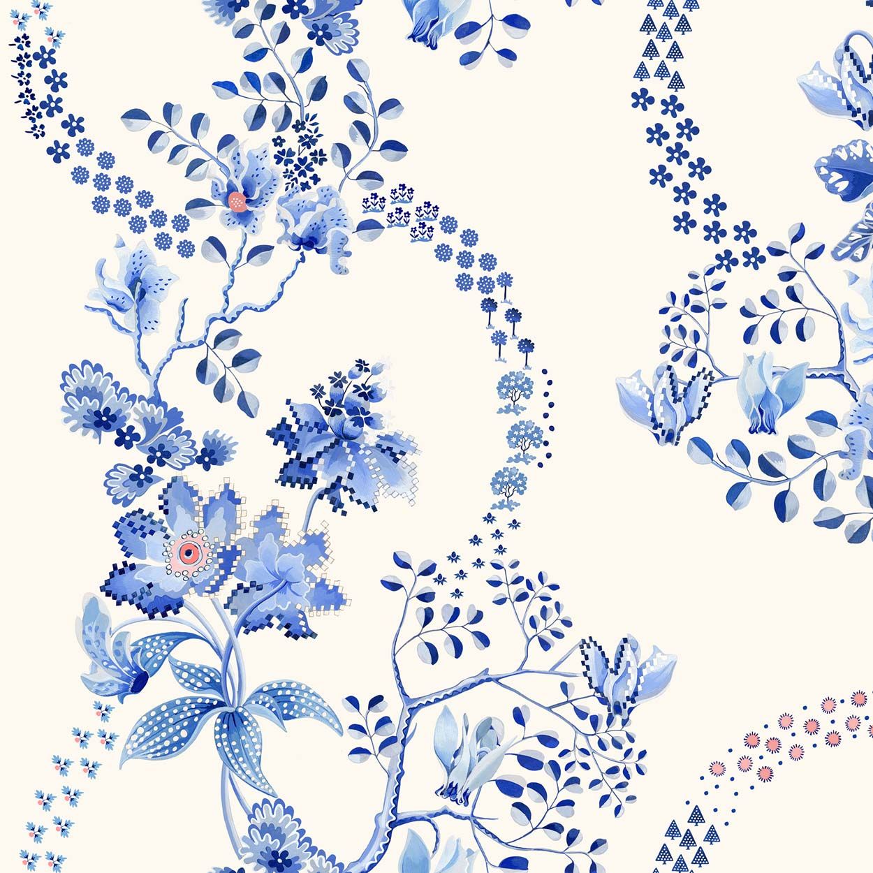 Cath Kidston Road Floral Blue & White Wallpaper