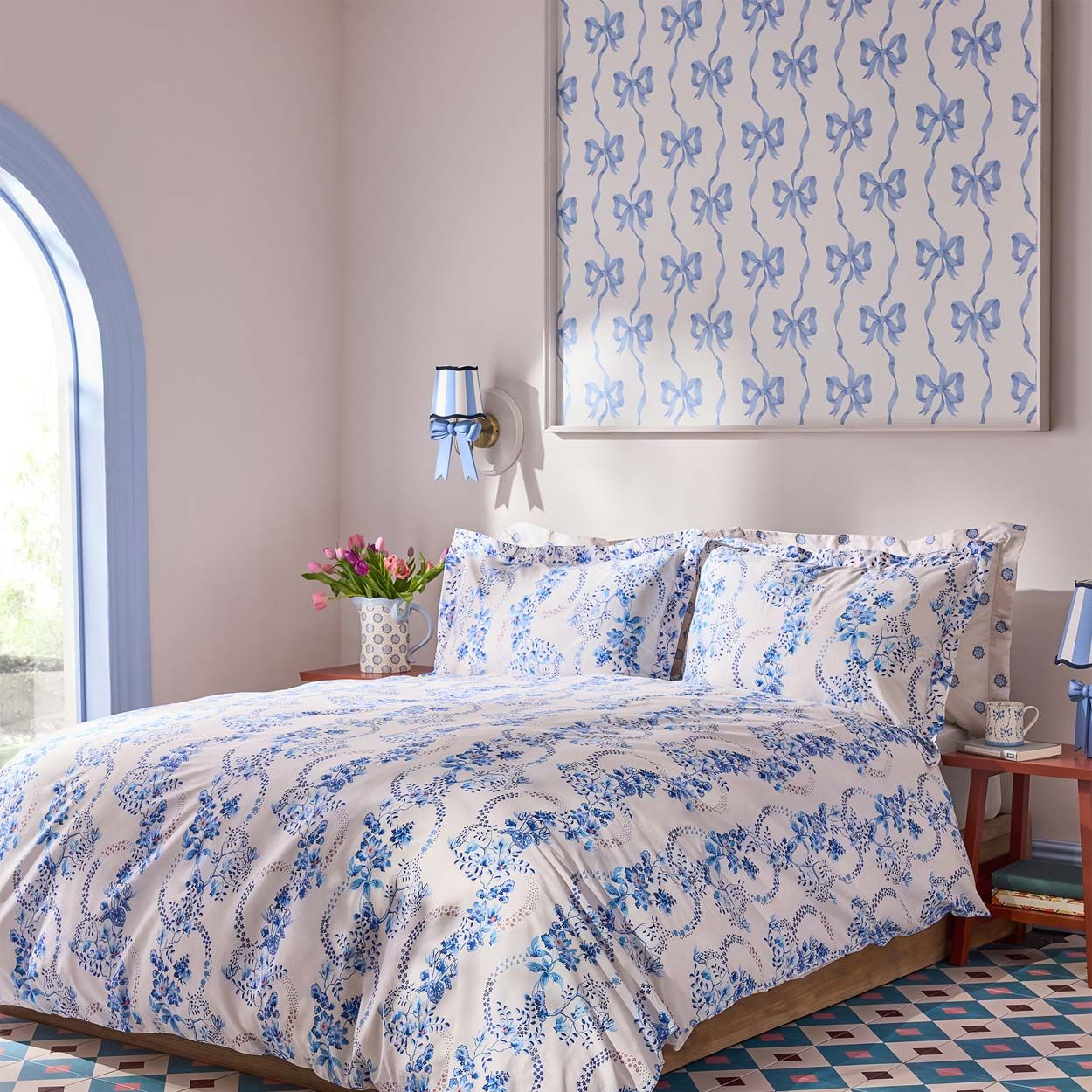 Cath Kidston Ribbon Bow Blue Wallpaper