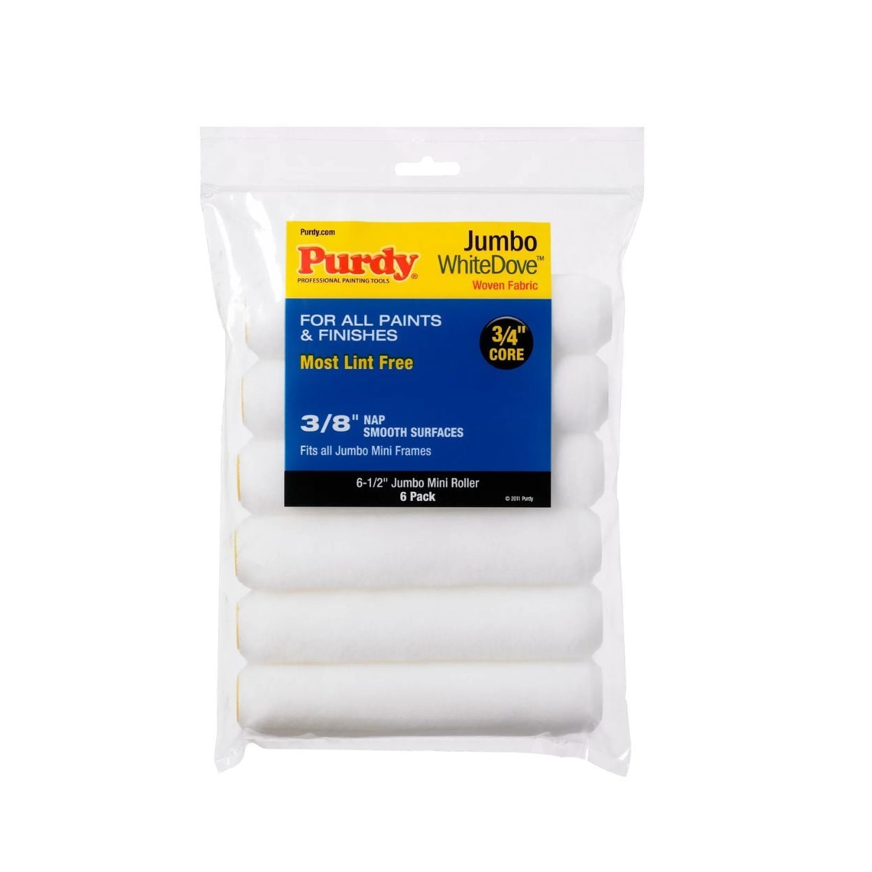Purdy White Dove Jumbo Mini Roller Cover 6.5 Inch x 3/8 inch pack of 6