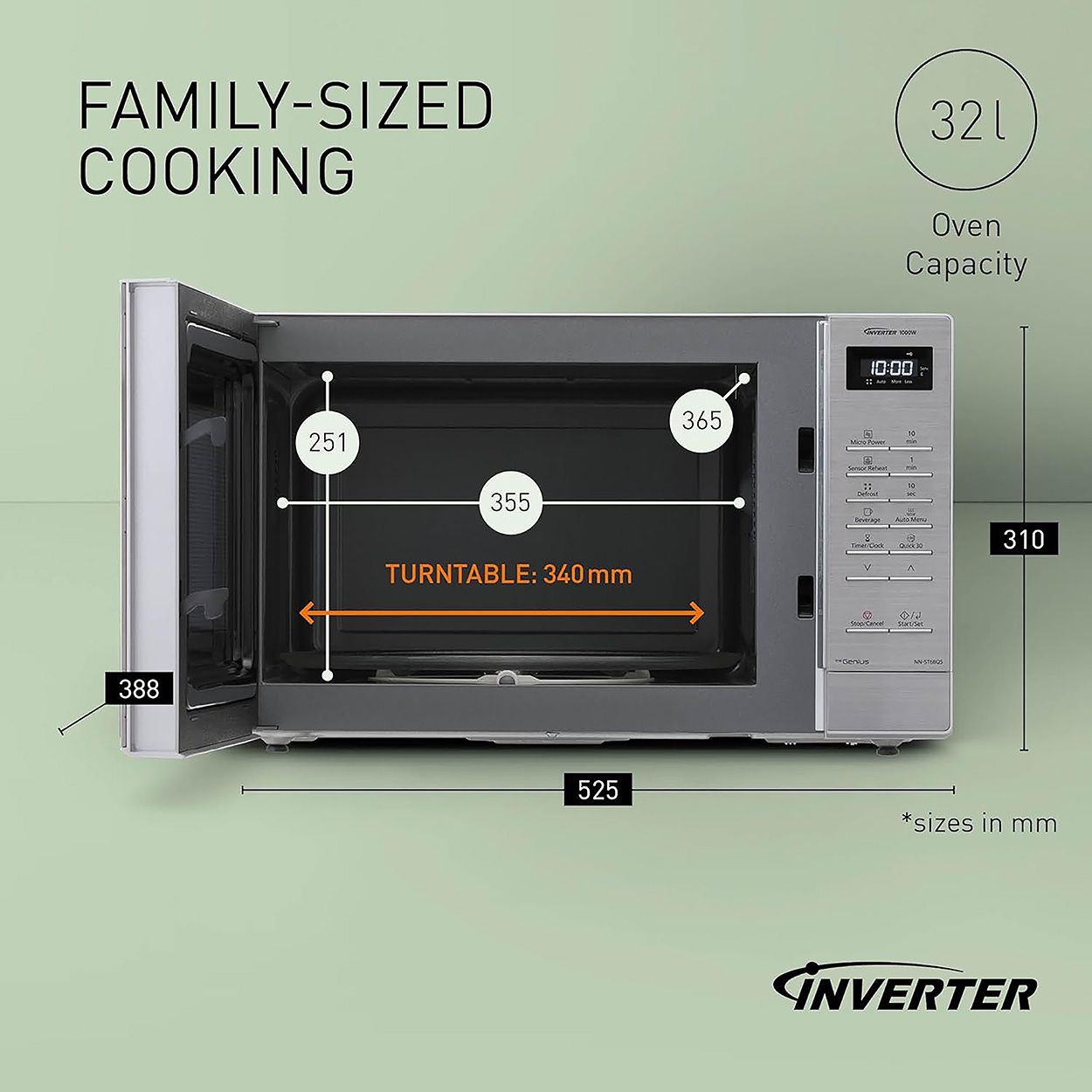 Panasonic 32L 1000W Solo Inverter Microwave Silver