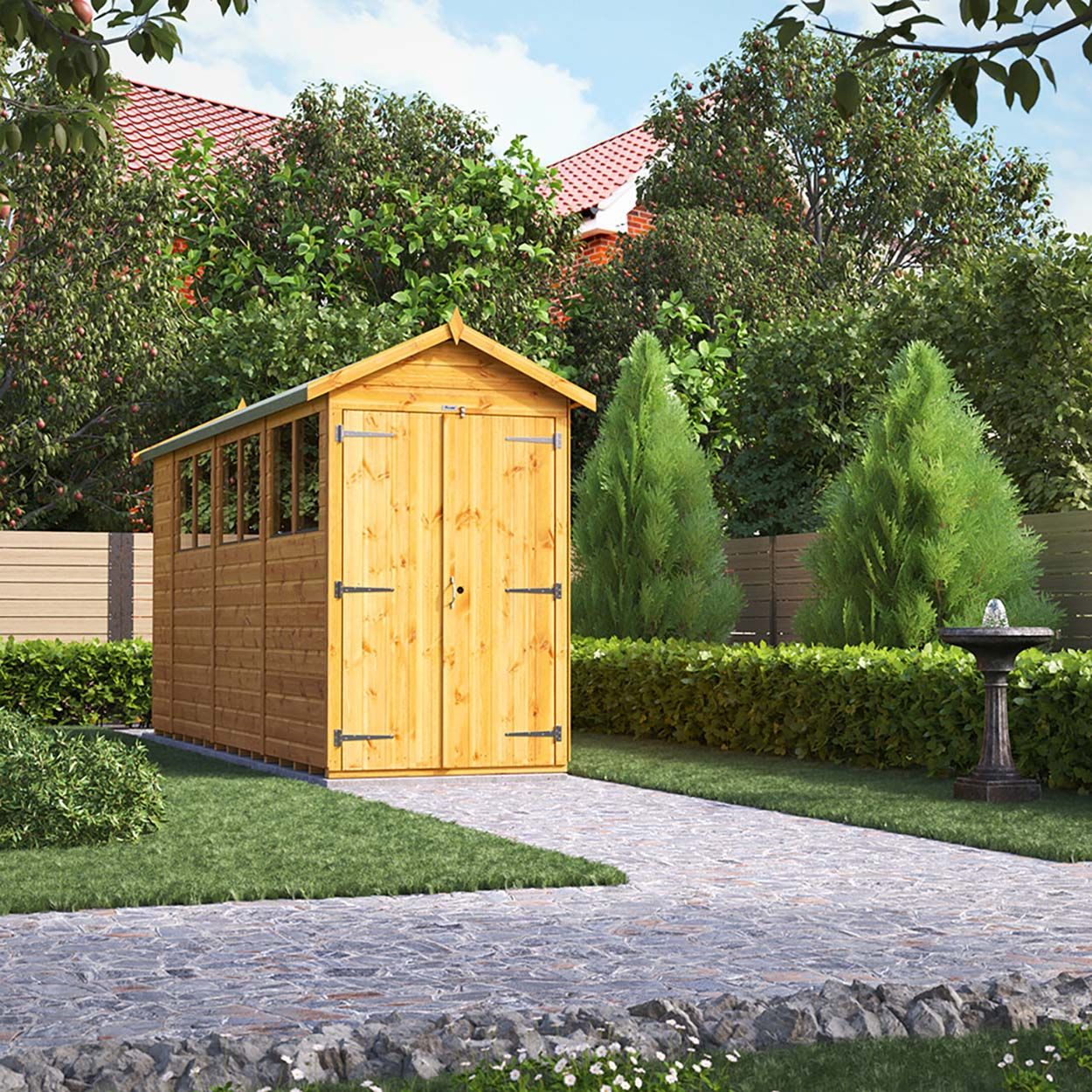 Powersheds Apex Garden Shed 14ft x 4ft Double Door