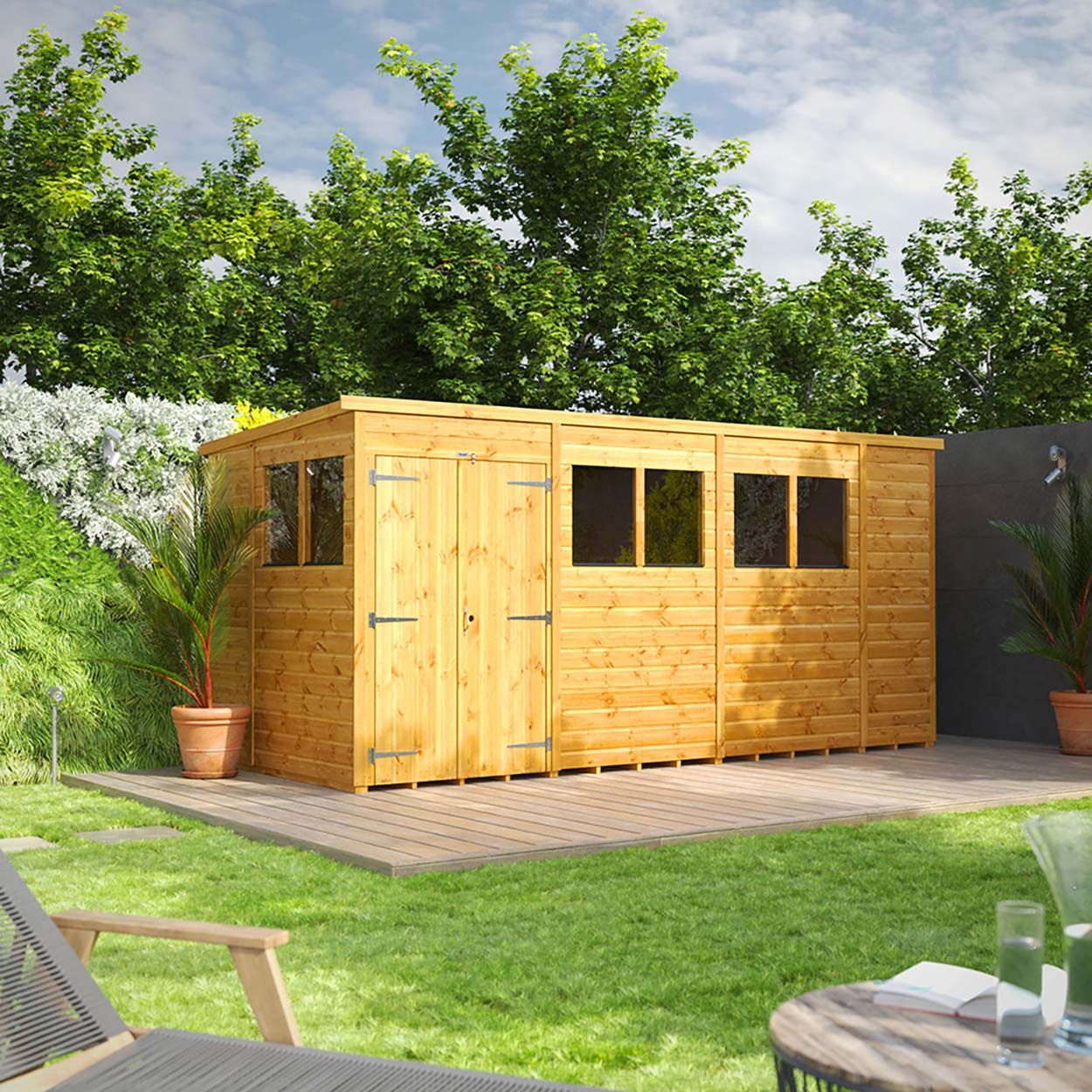 Powersheds Pent Garden Shed 14ft x 6ft Double Door