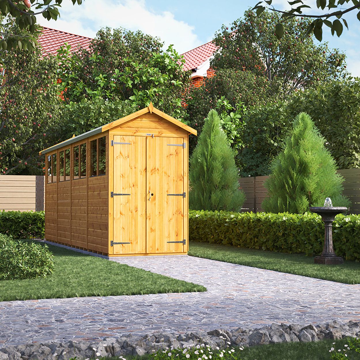 Powersheds Apex Garden Shed 16ft x 4ft Double Door