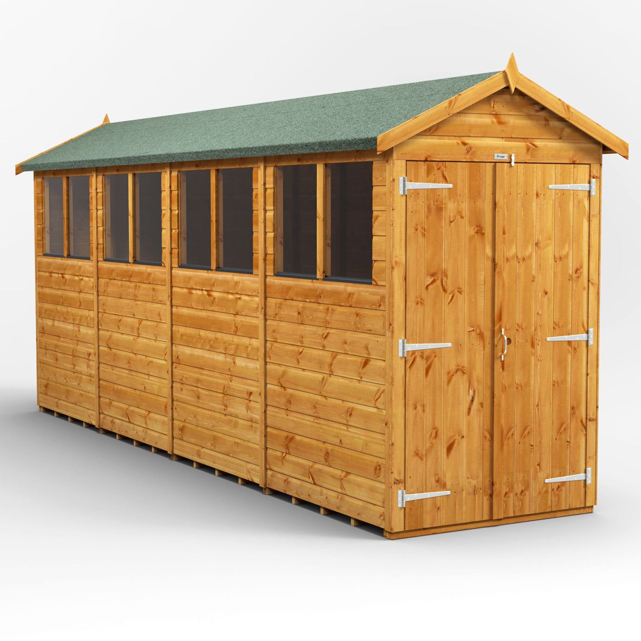 Powersheds Apex Garden Shed 16ft x 4ft Double Door
