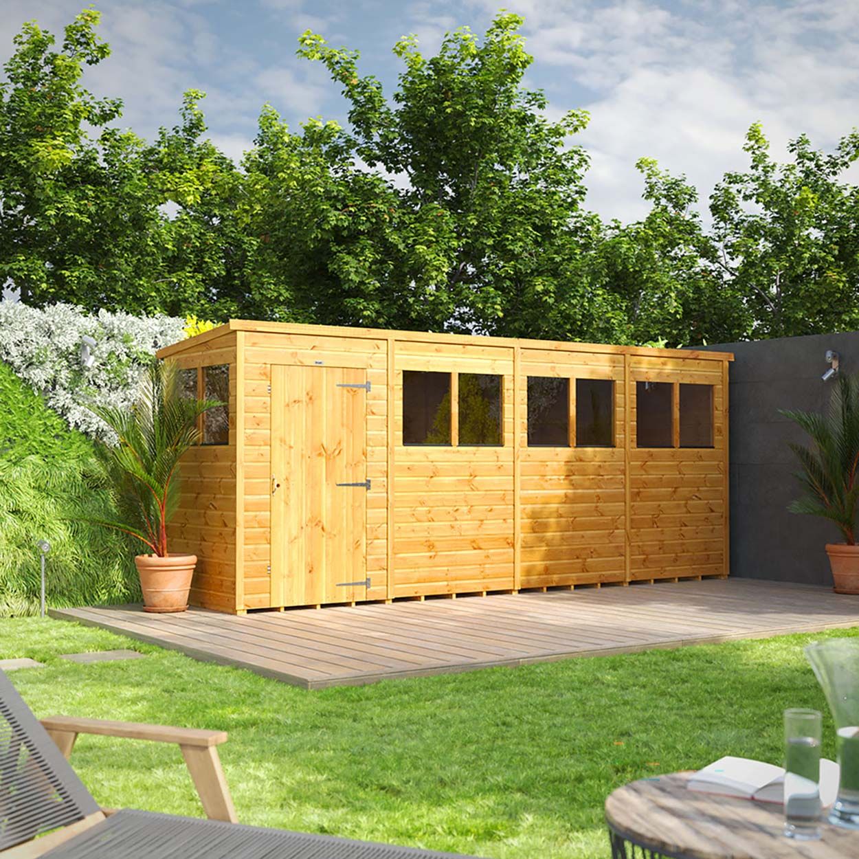 Powersheds Pent Garden Shed - 16ft x 4ft