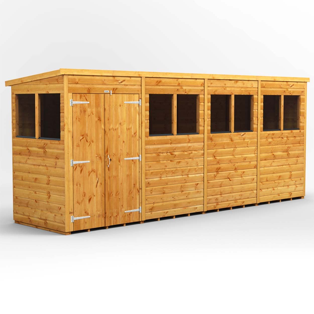Powersheds Pent Garden Shed 16ft x 4ft Double Door