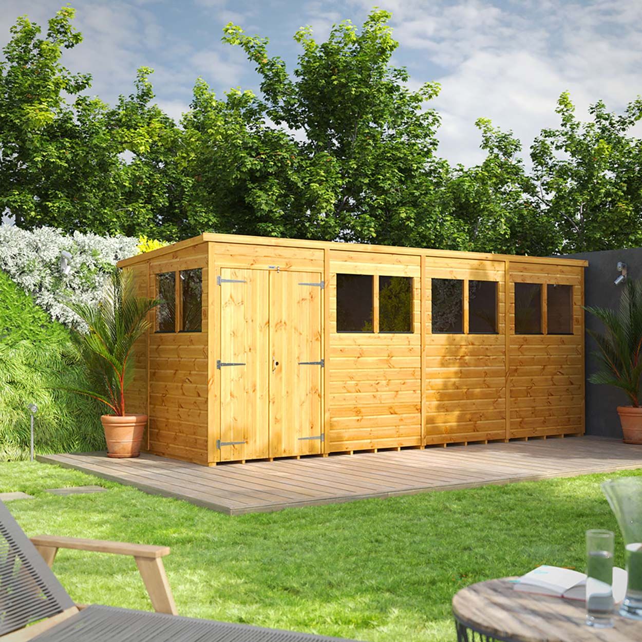 Powersheds Pent Garden Shed - 16ft x 6ft - DD