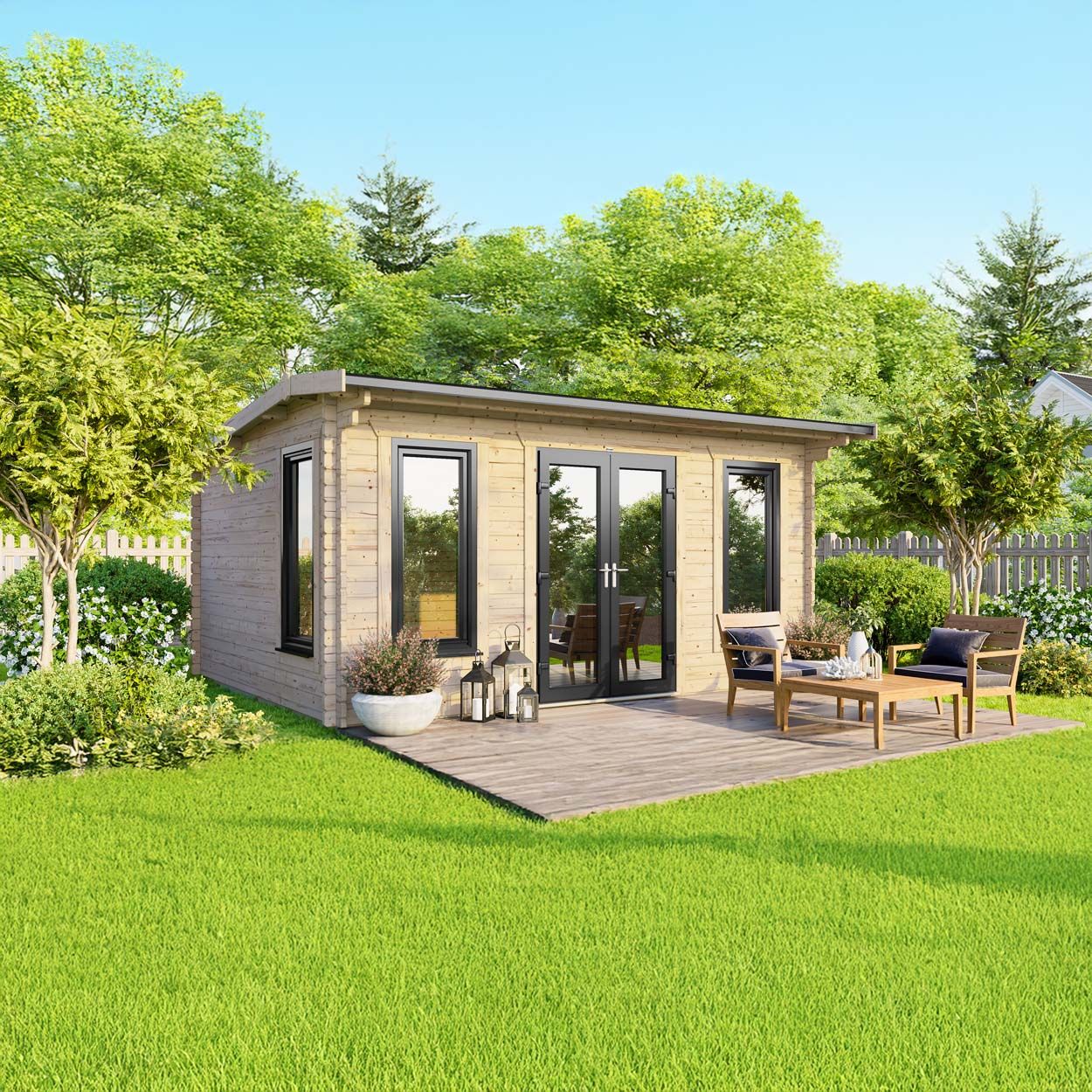 Powersheds Apex Log Cabin 16ft x 10ft DoorsCentral