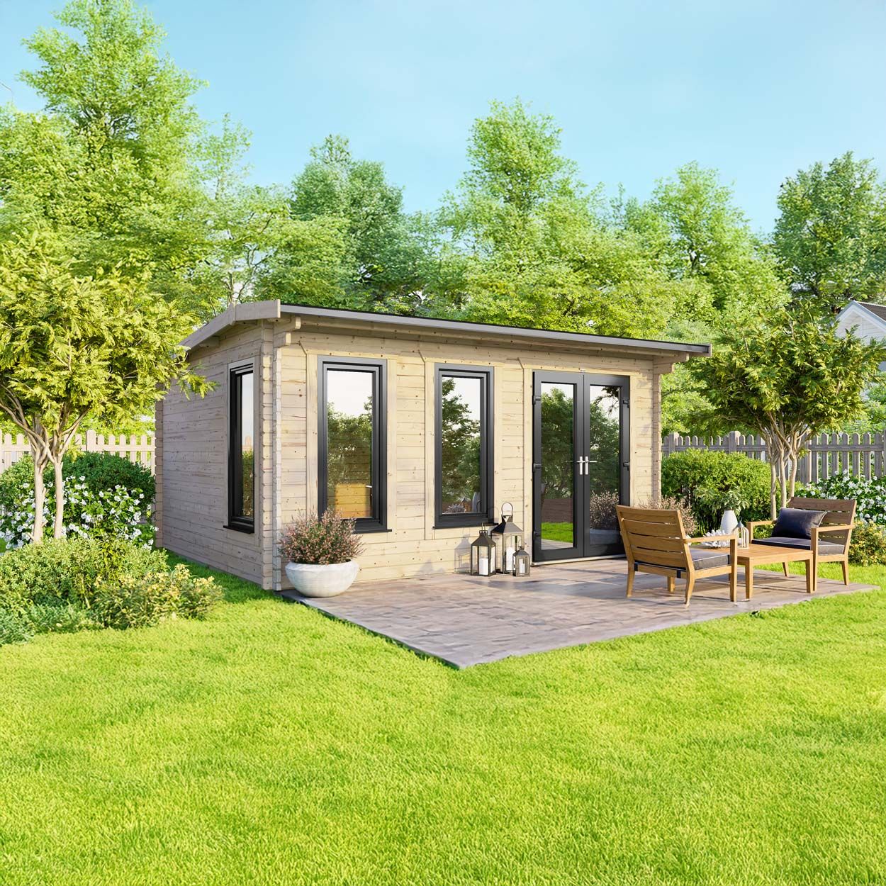 Powersheds Apex Log Cabin 16ft x 10ft DoorsToRight
