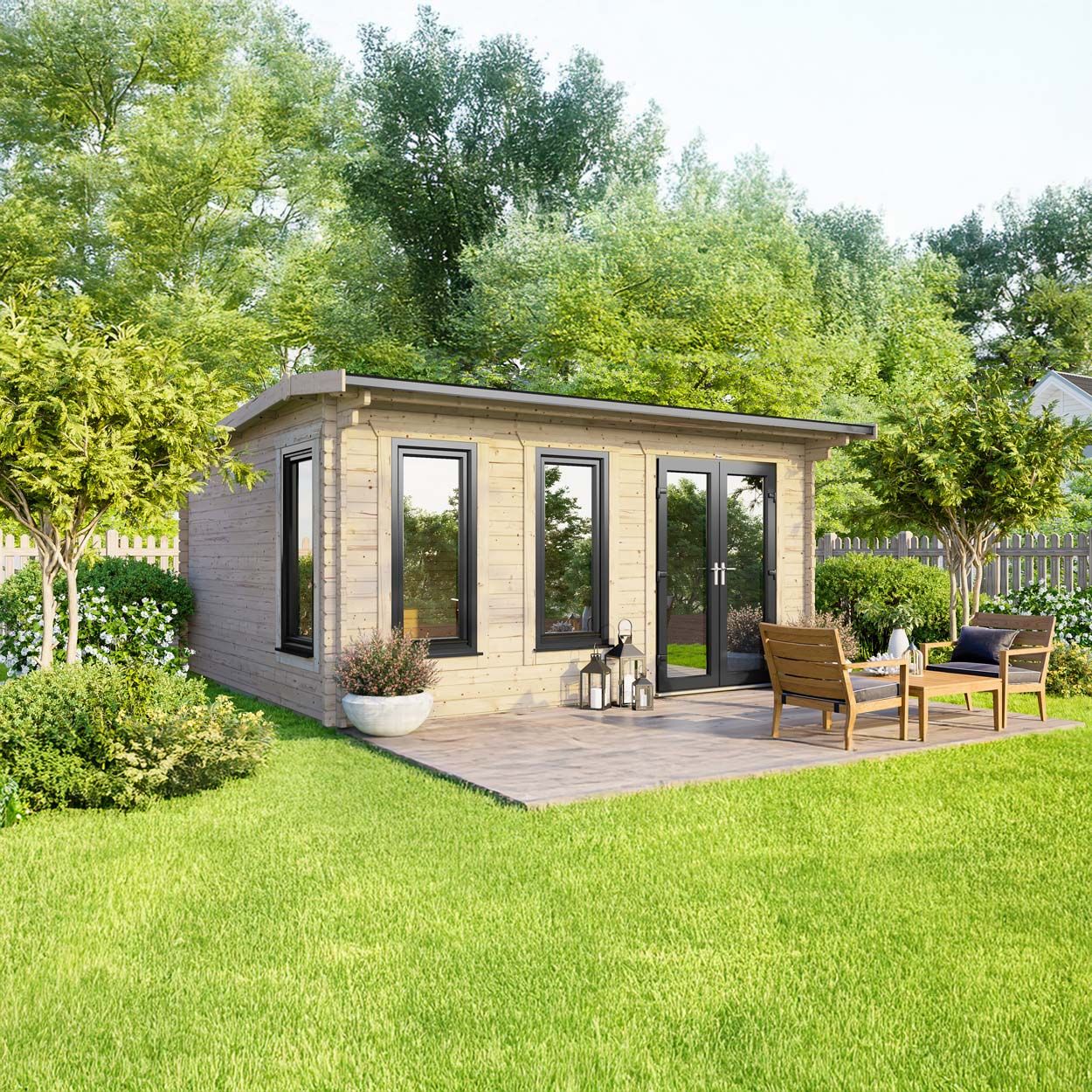 Powersheds Apex Log Cabin 16ft x 12ft DoorsToRight
