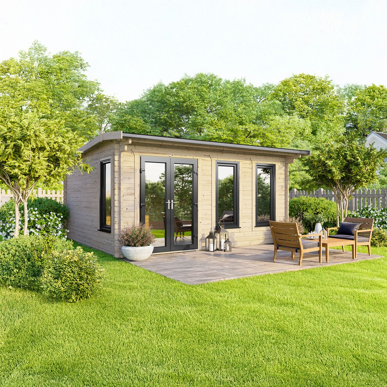 Powersheds Apex Log Cabin 16ft x 12ft DoorsToLeft