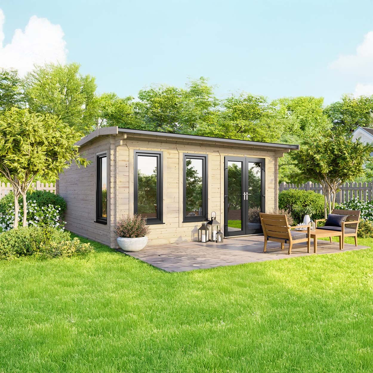 Powersheds Apex Log Cabin 16ft x 14ft DoorsToRight