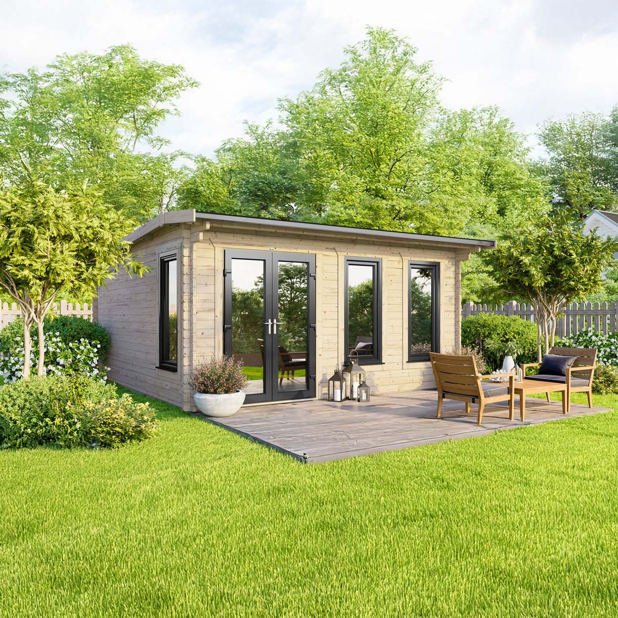 Powersheds Apex Log Cabin 16ft x 14ft DoorsToLeft