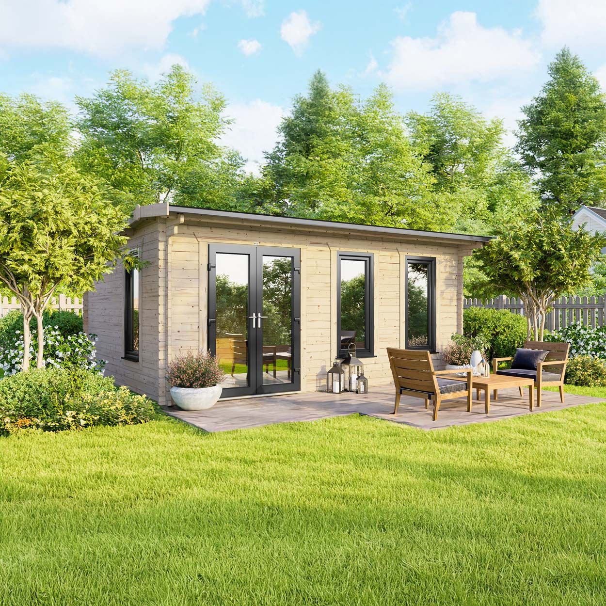 Powersheds Apex Log Cabin 18ft x 12ft DoorsToLeft