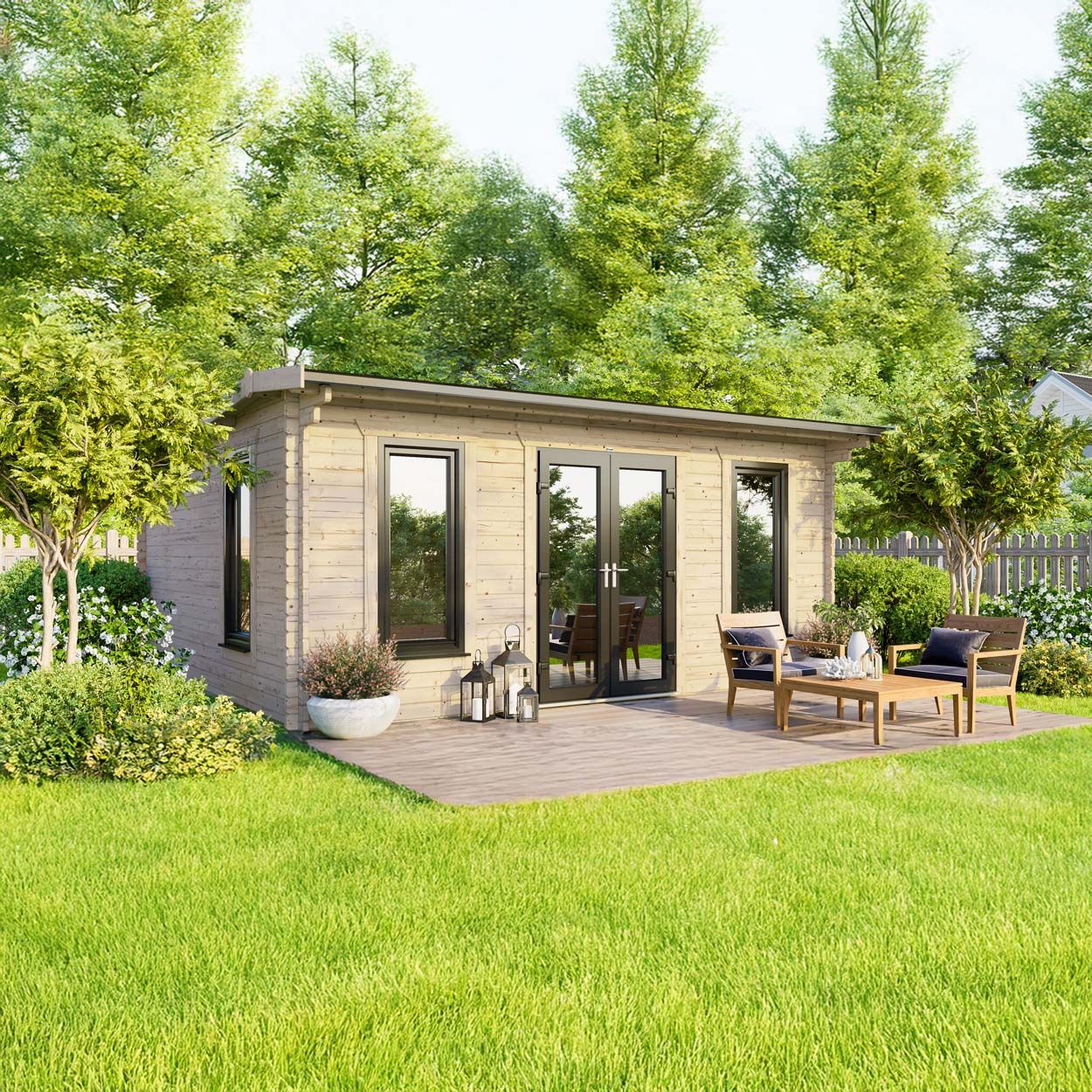 Powersheds Apex Log Cabin 18ft x 14ft DoorsCentral