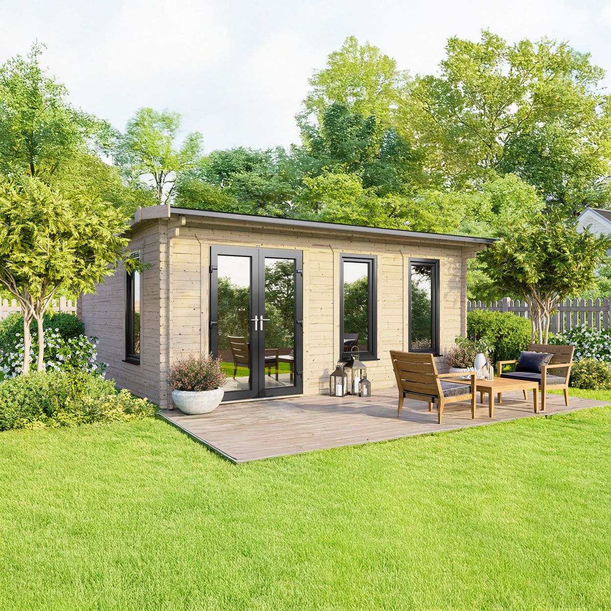 Powersheds Apex Log Cabin 18ft x 14ft DoorsToLeft