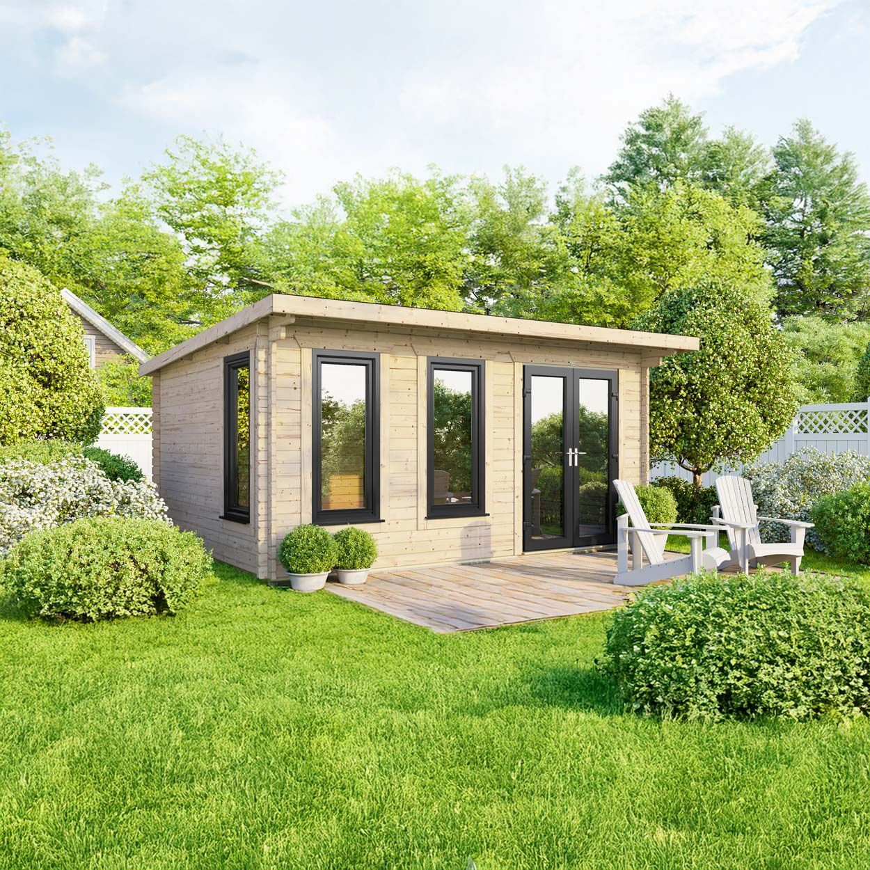Powersheds Pent Log Cabin 16ft x 10ft DoorsToRight