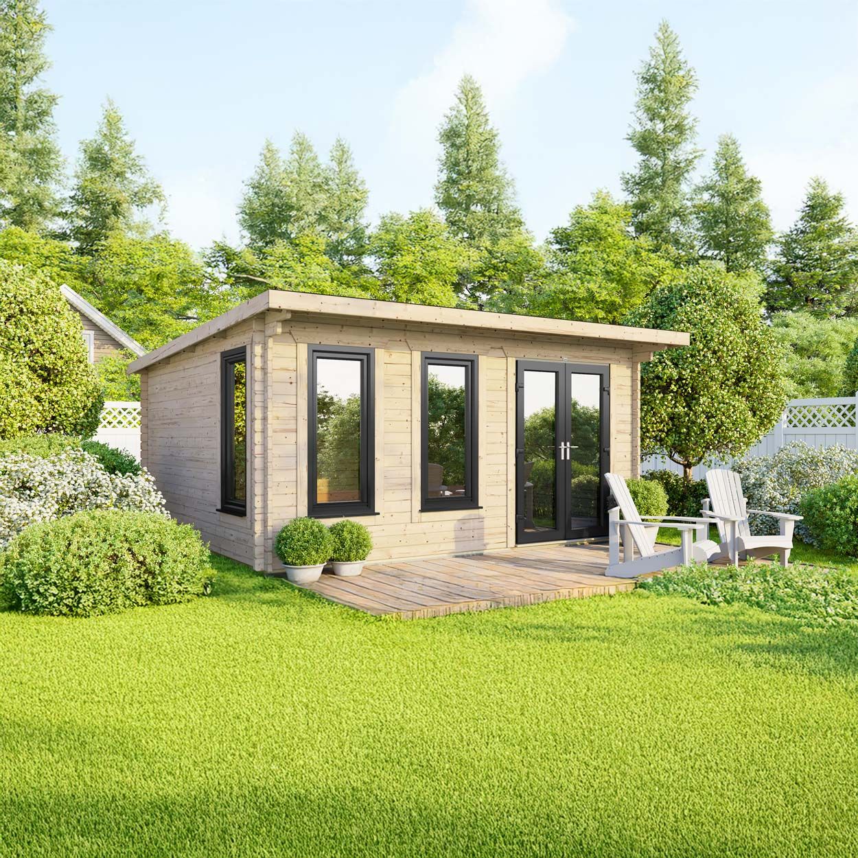 Powersheds Pent Log Cabin 16ft x 12ft DoorsToRight