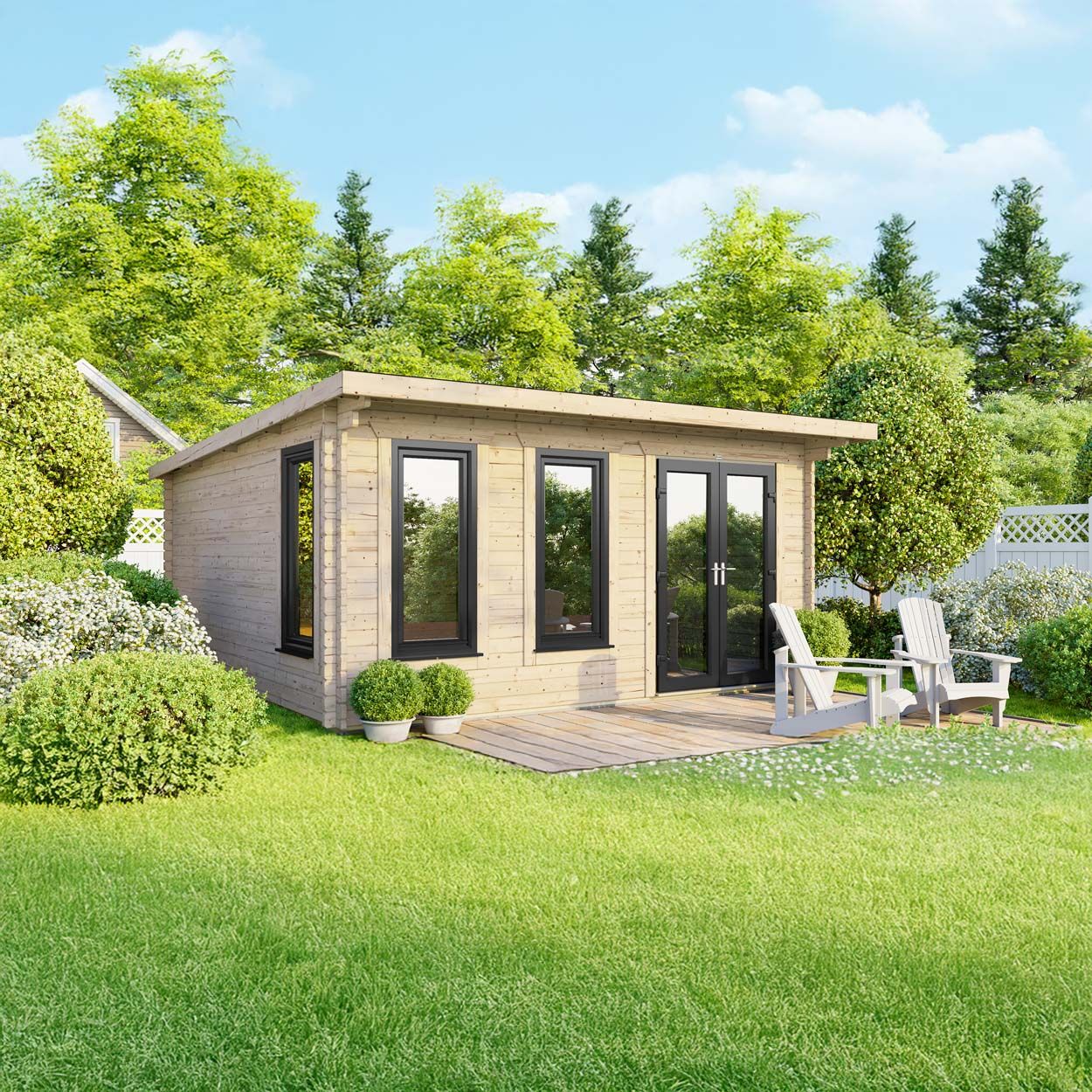 Powersheds Pent Log Cabin 16ft x 14ft DoorsToRight