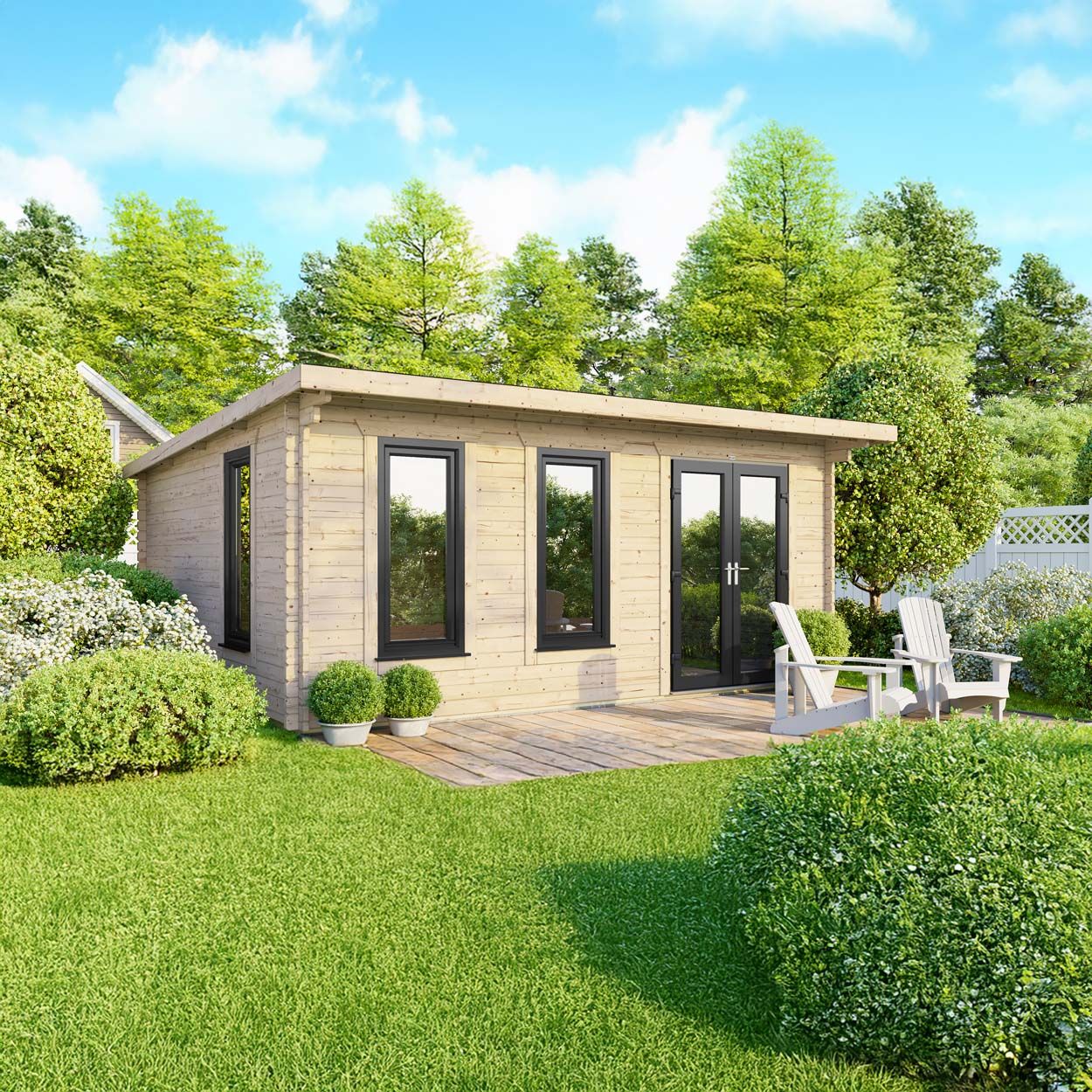 Powersheds Pent Log Cabin 18ft x 14ft DoorsToRight